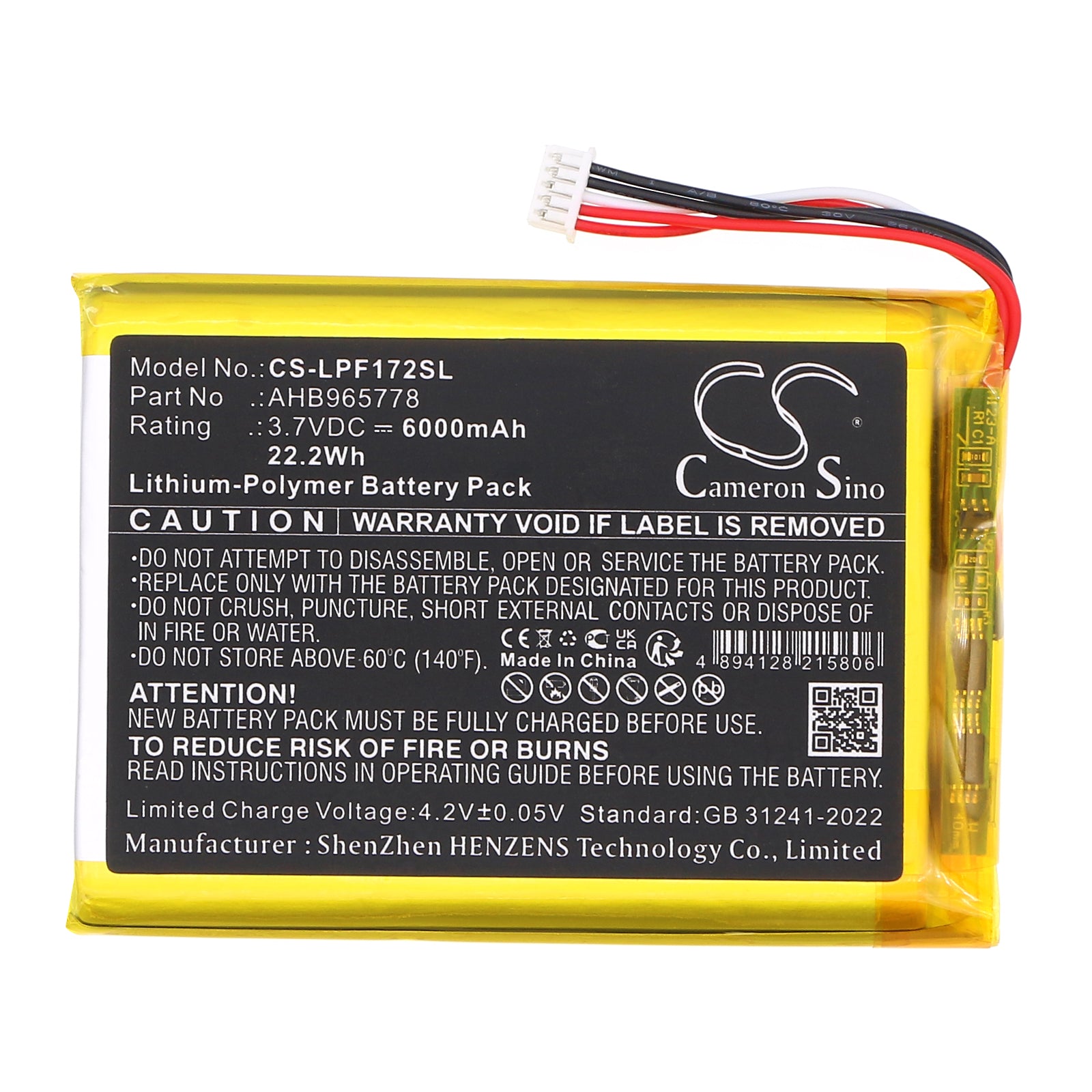 3.7V, Li-Polymer, 6000mAh, Battery fits LeapFrog LF1726-2FHD Baby Monitor, LF1726FHD Baby Monitor, 22.2Wh BabyPhone Cameron Sino Technology Limited