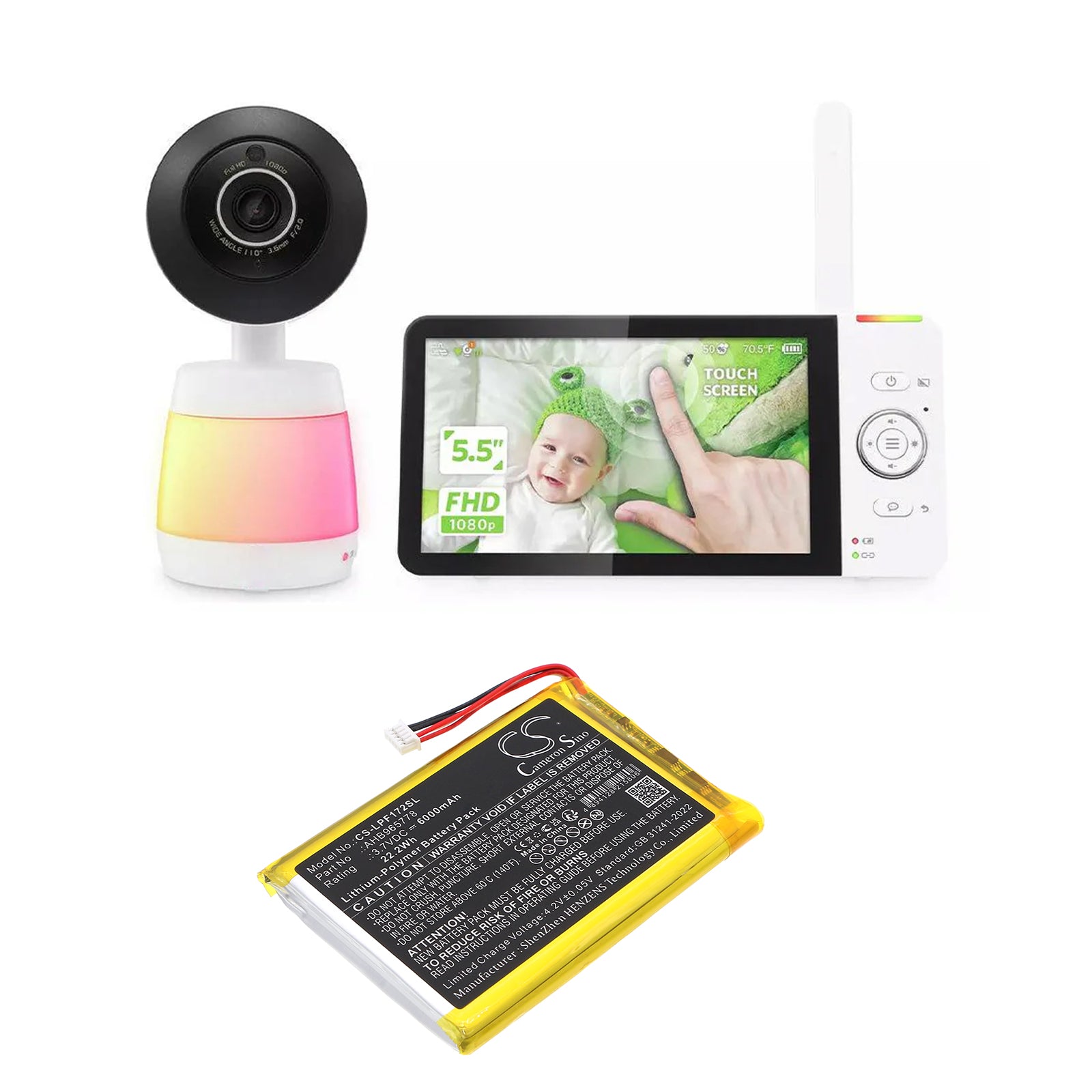 3.7V, Li-Polymer, 6000mAh, Battery fits LeapFrog LF1726-2FHD Baby Monitor, LF1726FHD Baby Monitor, 22.2Wh BabyPhone Cameron Sino Technology Limited