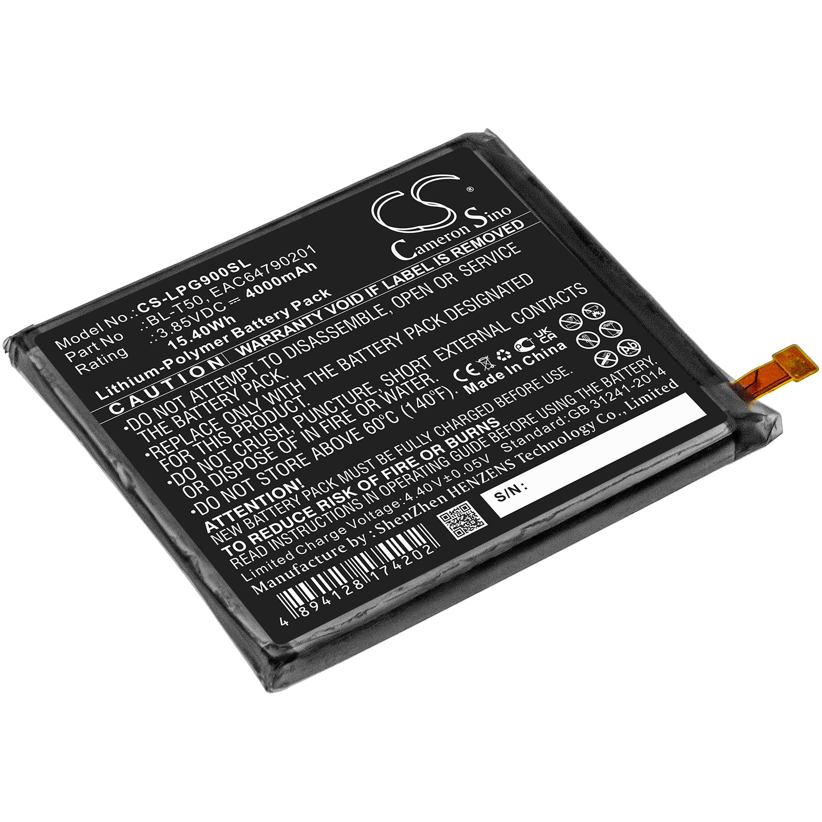 Li-Polymer, Mobile, SmartPhone Battery fits Lg G900b, G900em, 3.85V, 4000mAh Mobile, SmartPhone Cameron Sino Technology Limited