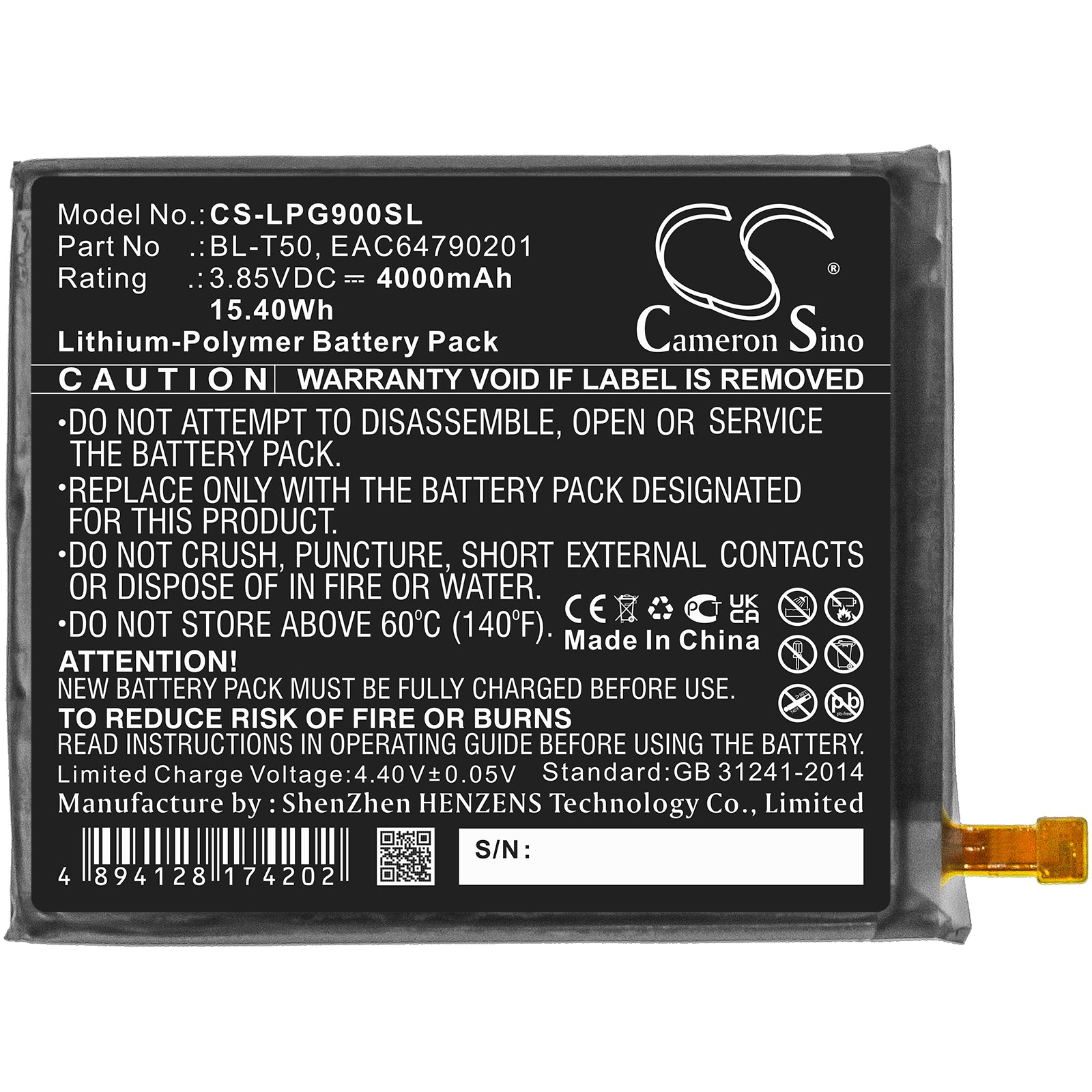 Li-Polymer, Mobile, SmartPhone Battery fits Lg G900b, G900em, 3.85V, 4000mAh Mobile, SmartPhone Cameron Sino Technology Limited