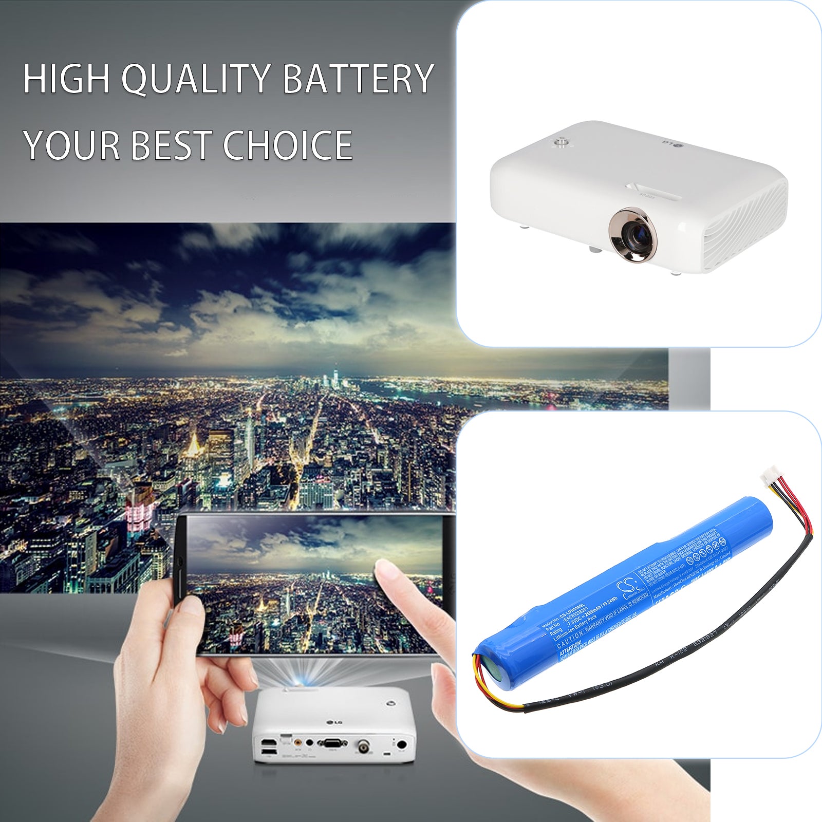 7.4V, Li-ion, 2600mAh, Battery fits LG PH550, 19.24Wh Projector Cameron Sino Technology Limited