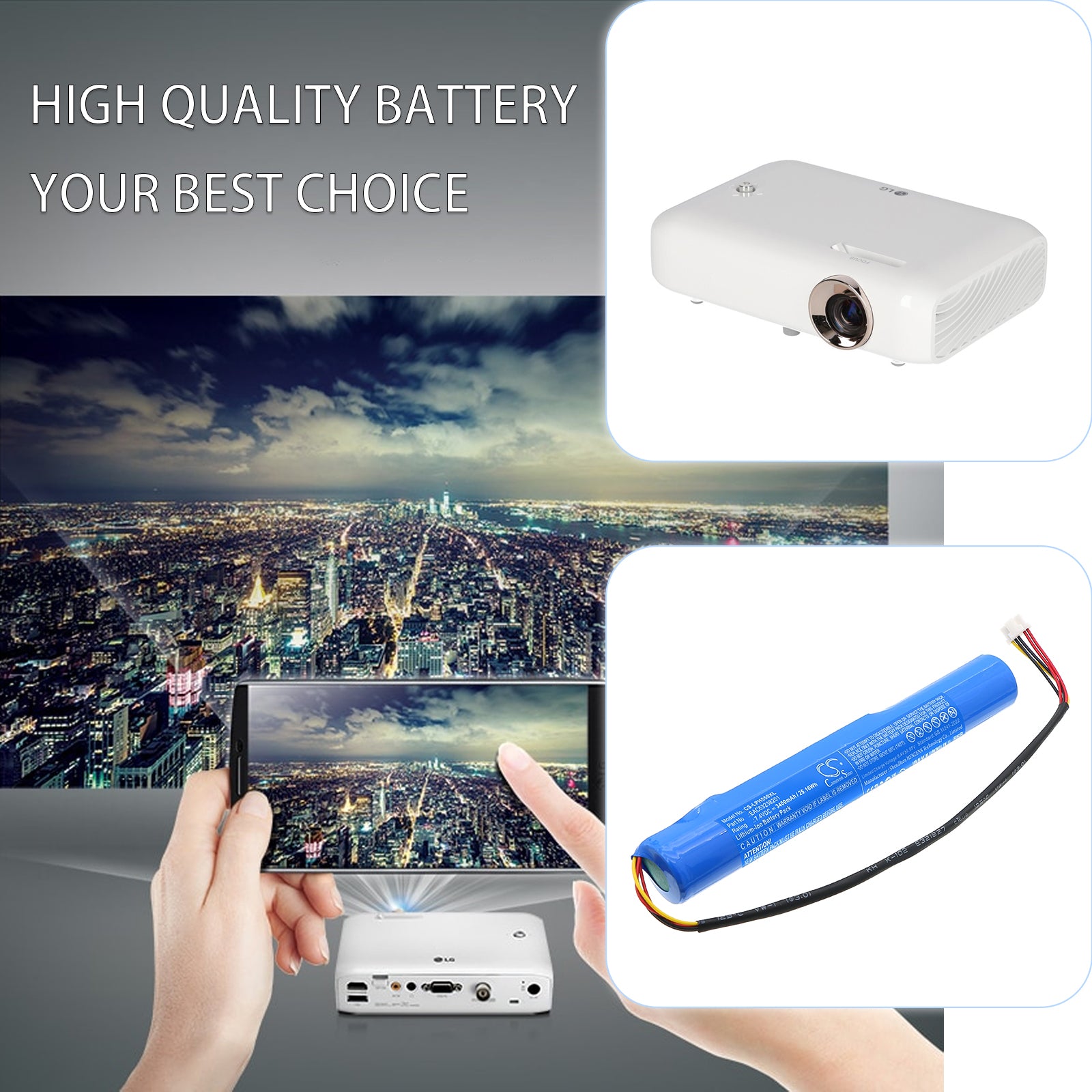 7.4V, Li-ion, 3400mAh, Battery fits LG PH550, 25.16Wh Projector Cameron Sino Technology Limited