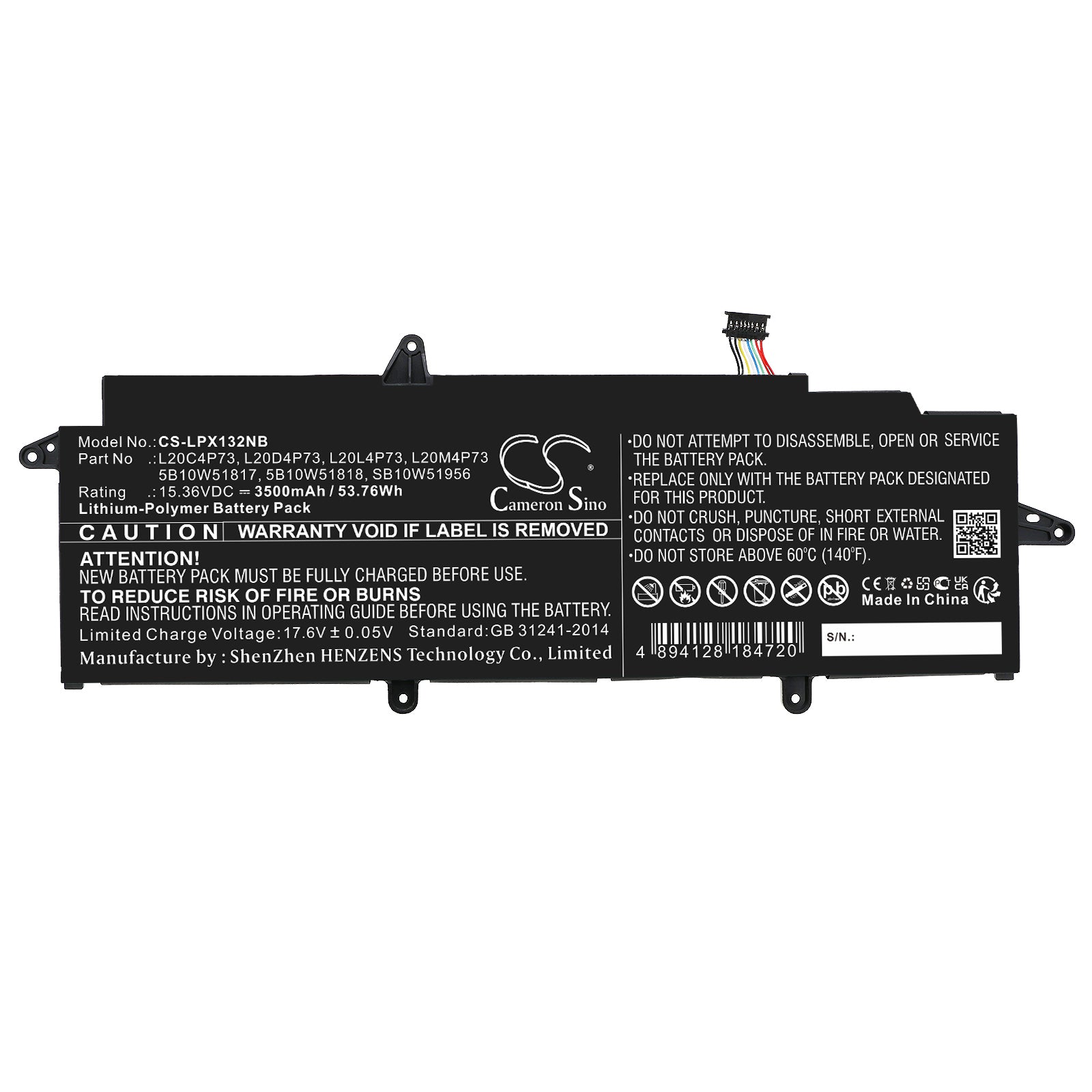 Li-Polymer, Notebook, Laptop Battery fits Lenovo Thinkpad X13 Gen 2(amd)20xh001, Thinkpad X13 Gen 2(amd)20xh001, 15.36V, 3500mAh Notebook, Laptop Cameron Sino Technology Limited