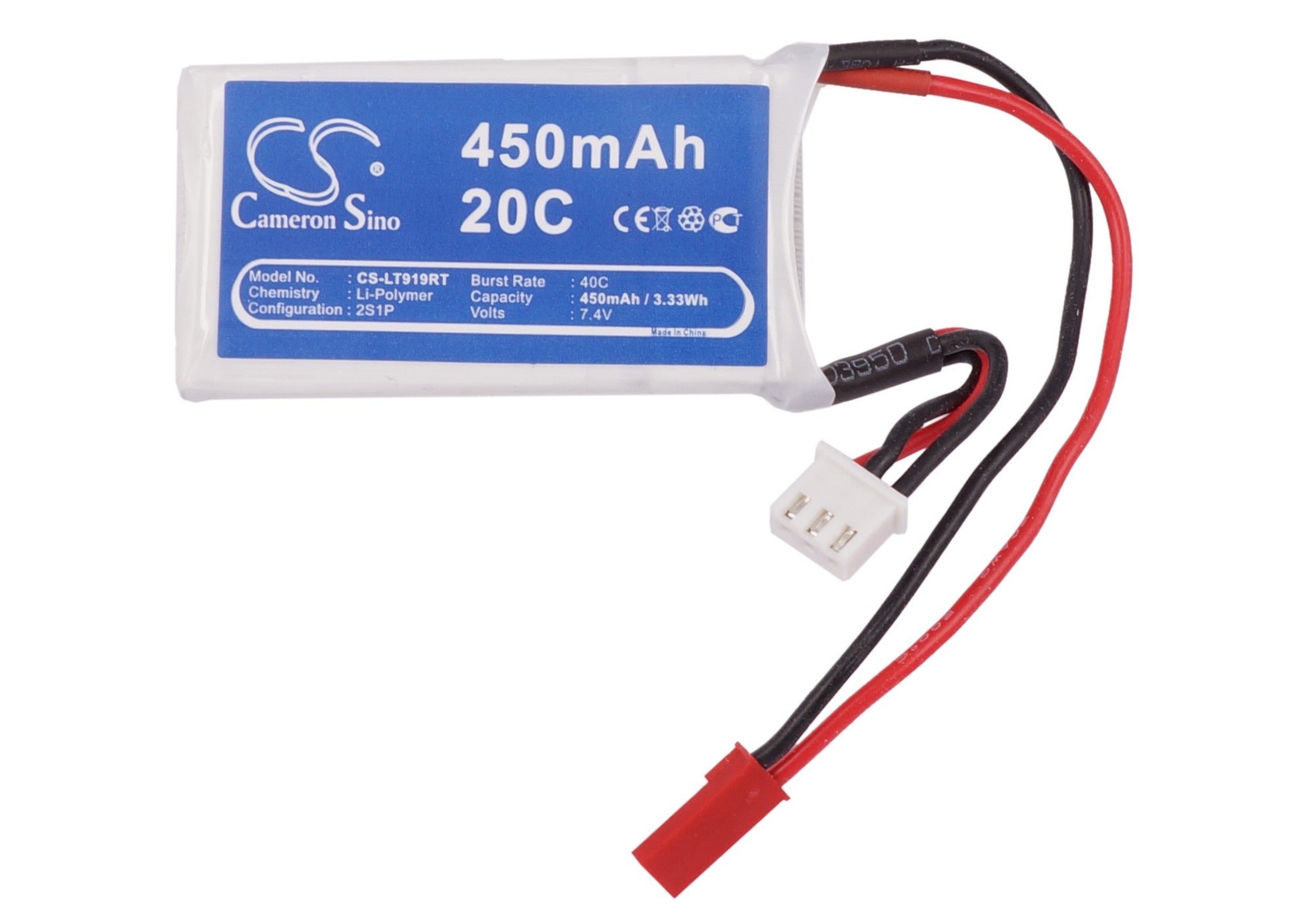 Li-Polymer, RC Battery fits Rc Cs-lt919rt, 7.4V, 450mAh RC Cameron Sino Technology Limited
