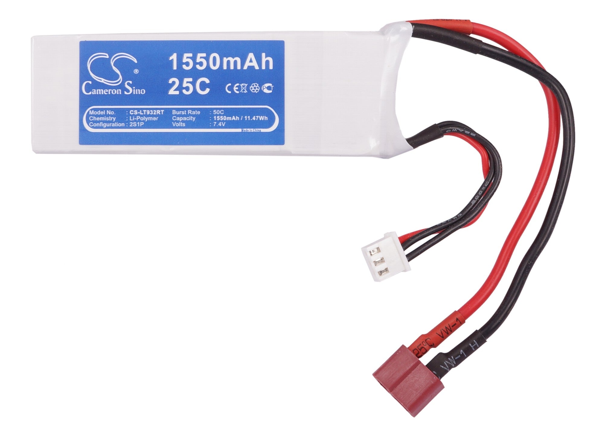 Li-Polymer, RC Battery fits Rc Cs-lt932rt, 7.4V, 1550mAh RC Cameron Sino Technology Limited