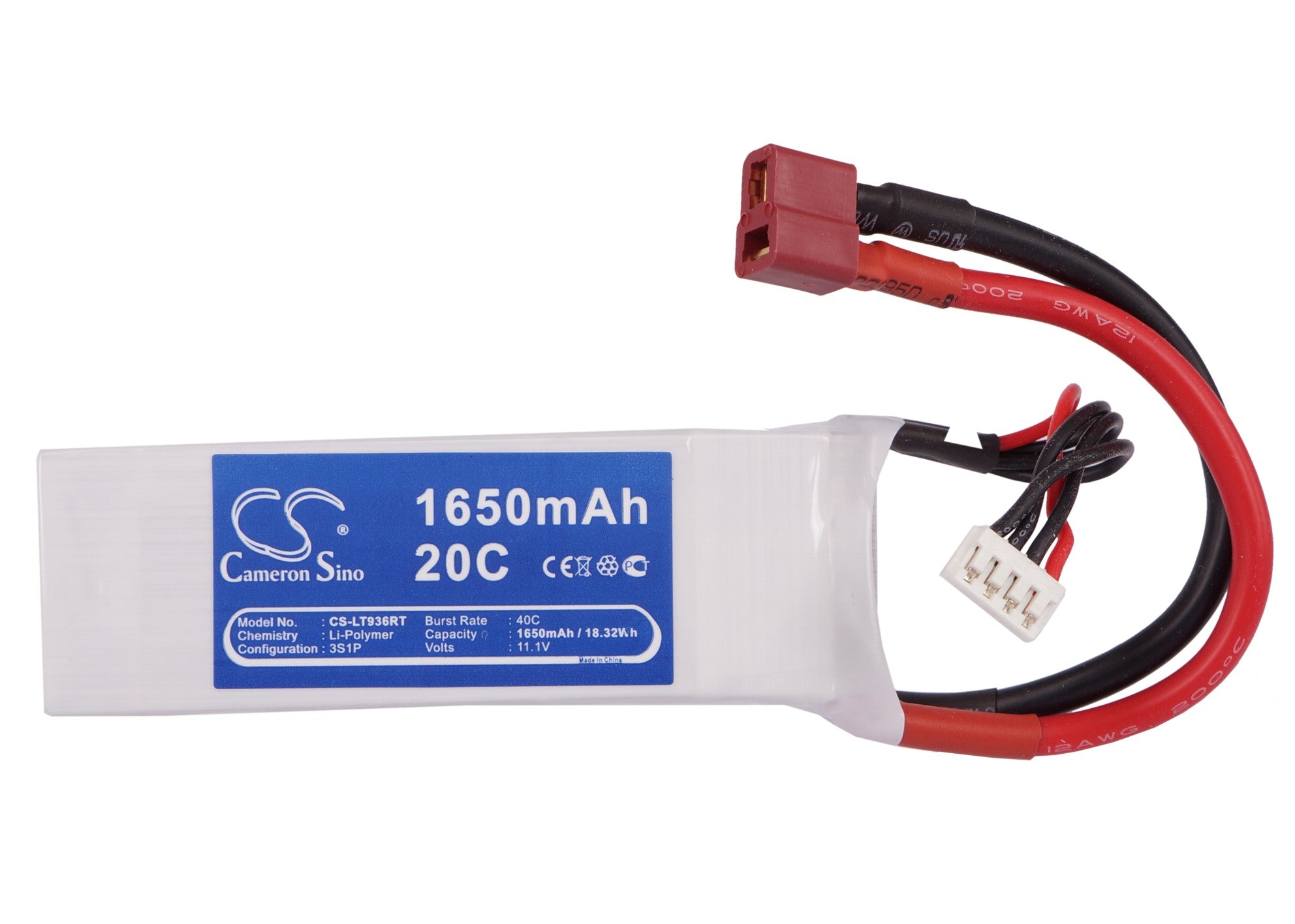 Li-Polymer, RC Battery fits Rc Cs-lt936rt, 11.1V, 1650mAh RC Cameron Sino Technology Limited