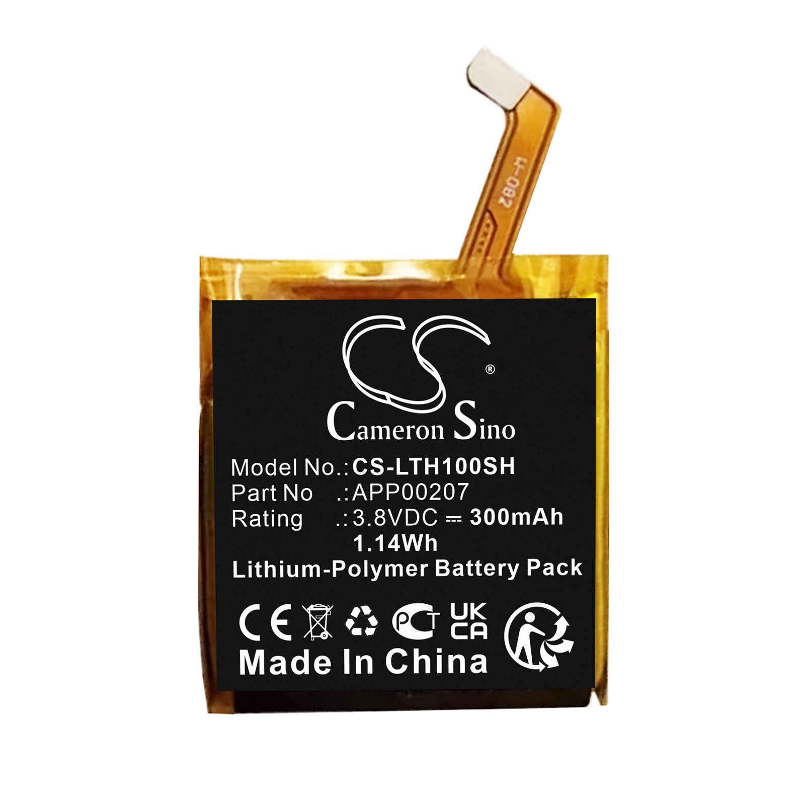 3.8V, Li-Polymer, 300mAh, Battery fits Louis Vuitton Tambour Horizon 1, 1.14Wh Smartwatch Cameron Sino Technology Limited