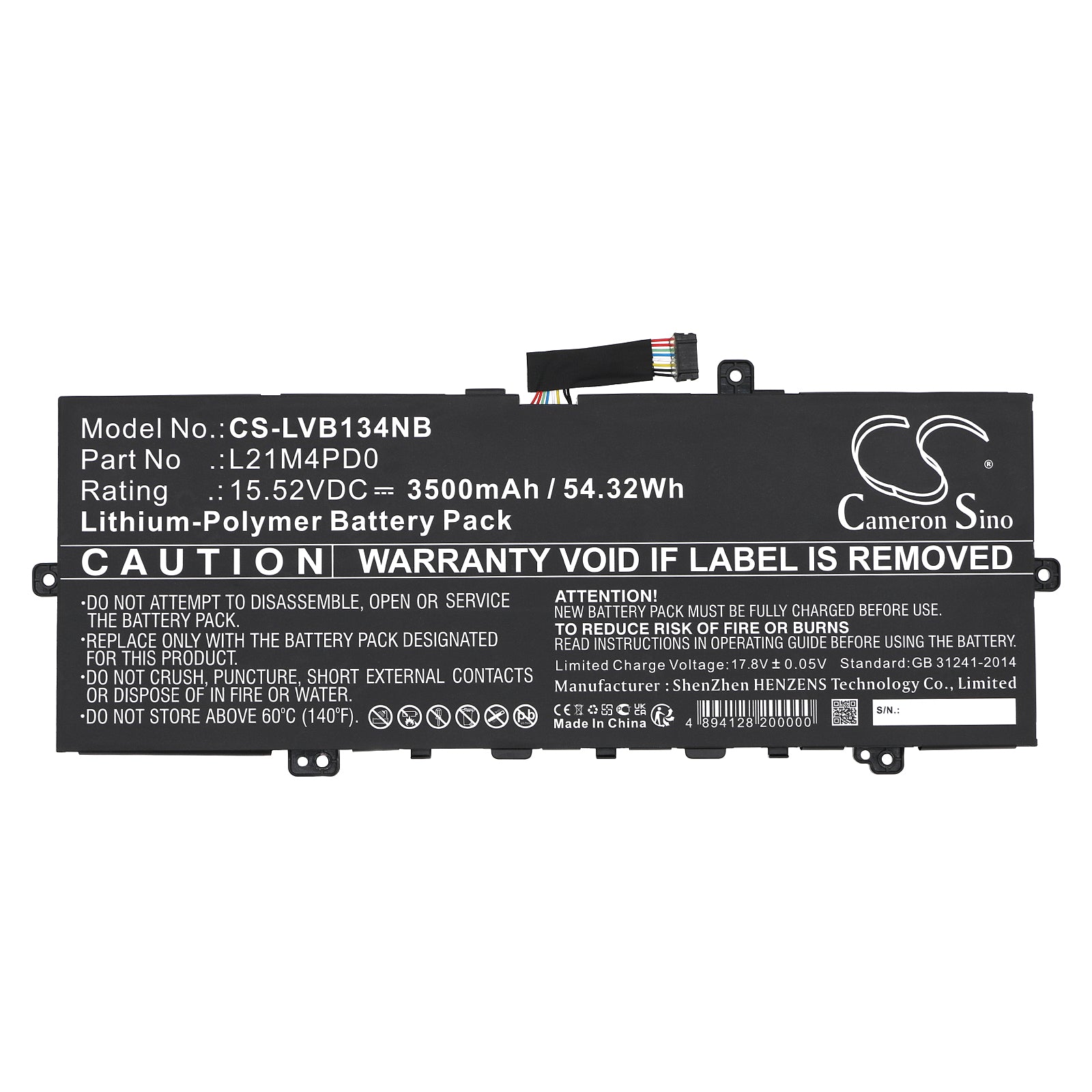 Li-Polymer, Notebook, Laptop Battery fits Lenovo Thinkbook 13s G4 Arb 21as0005p, Thinkbook 13s G4 Arb 21as0006a, 15.52V, 3500mAh Notebook, Laptop Cameron Sino Technology Limited