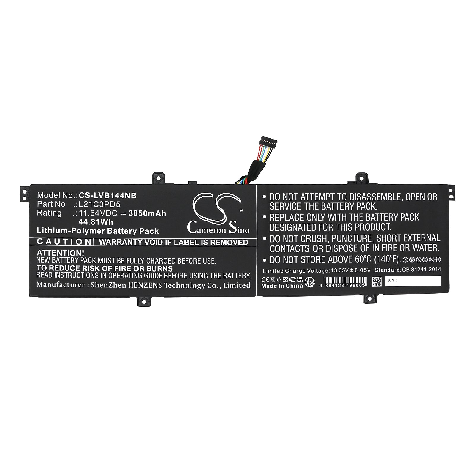Li-Polymer, Notebook, Laptop Battery fits Lenovo Thinkbook 14 G4 Iap 21cx000dad, Thinkbook 14 G4 Iap 21cx000dck, 11.64V, 3850mAh Notebook, Laptop Cameron Sino Technology Limited