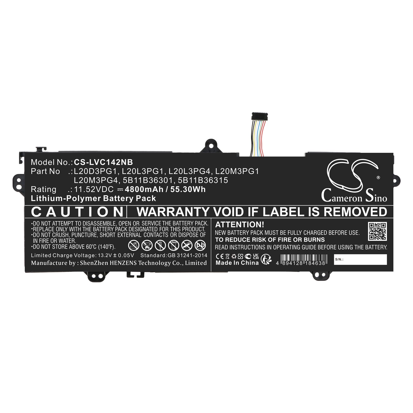 Li-Polymer, Notebook, Laptop Battery fits Lenovo 14e Chromebook Gen 2 82m1000fu, 14e Chromebook Gen 2 82m1000ma, 11.52V, 4800mAh Notebook, Laptop Cameron Sino Technology Limited