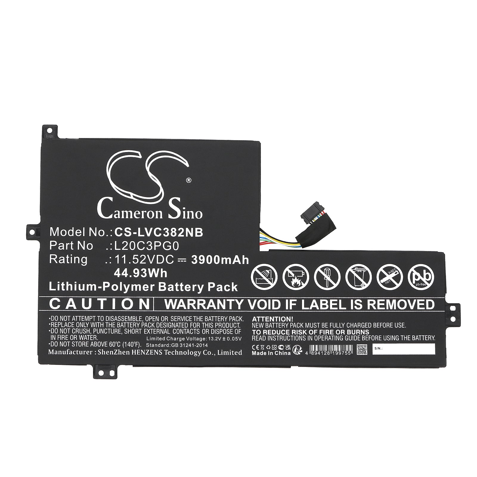 Li-Polymer, Notebook, Laptop Battery fits Lenovo 100e Chromebook Gen 3 82uy0001, 100e Chromebook Gen 3 82uy0002, 11.52V, 3900mAh Notebook, Laptop Cameron Sino Technology Limited
