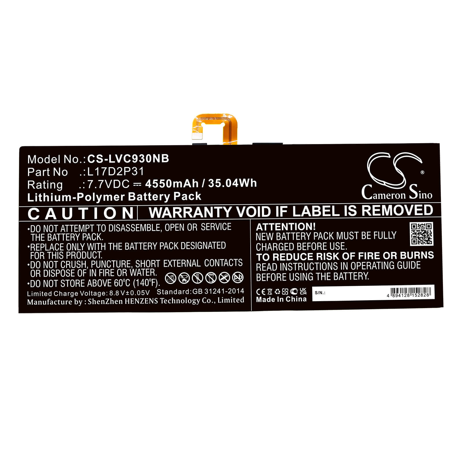 Li-ion Notebook Battery fits Lenovo, Yb-j912f, Yb-j912l 7.7V, 4550mAh Notebook & Laptop Cameron Sino Technology Limited