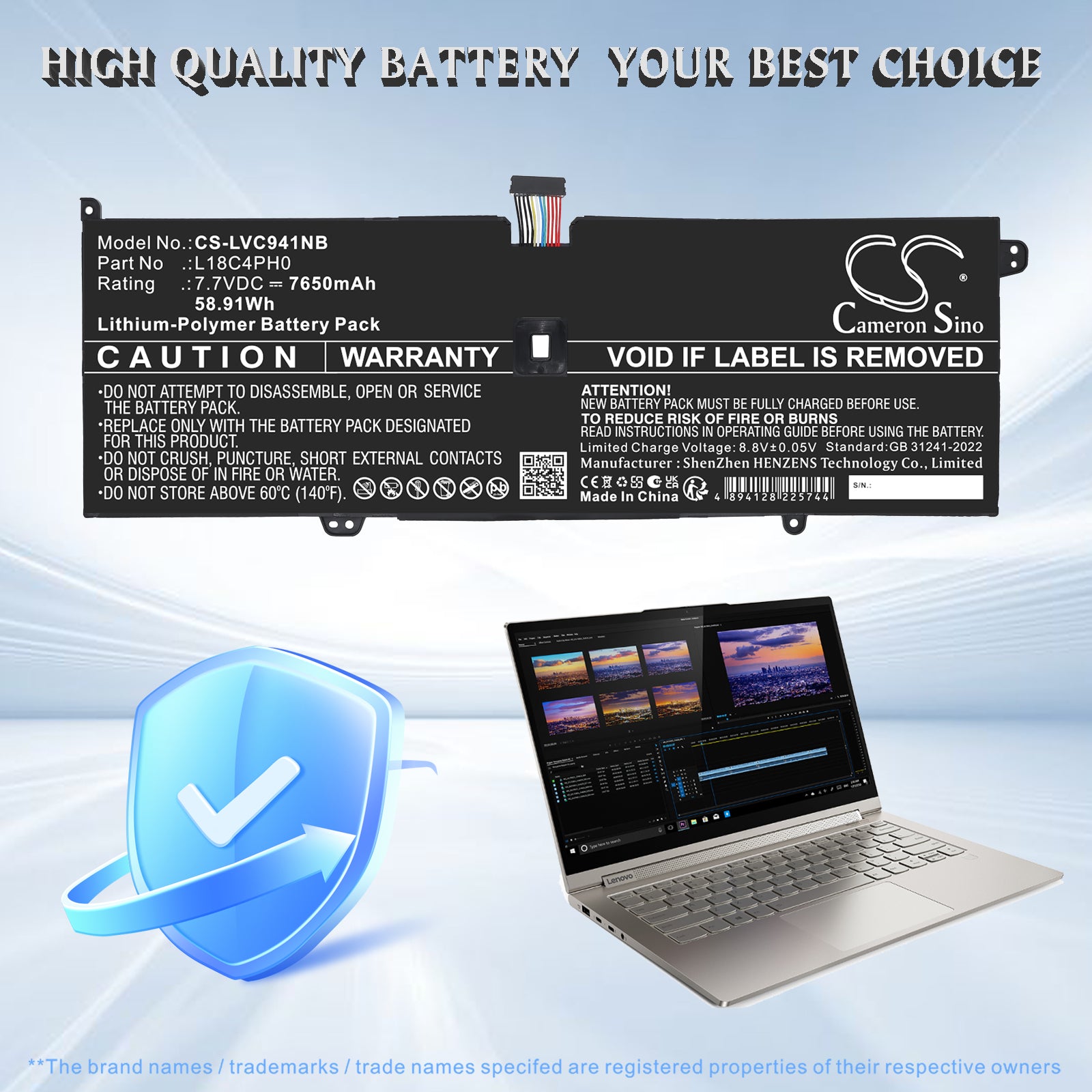 7.7V, Li-Polymer, 7650mAh, Battery fits Lenovo Yoga C940-14IIL, Yoga C940-14IIL-81Q9, 58.91Wh Notebook, Laptop Cameron Sino Technology Limited