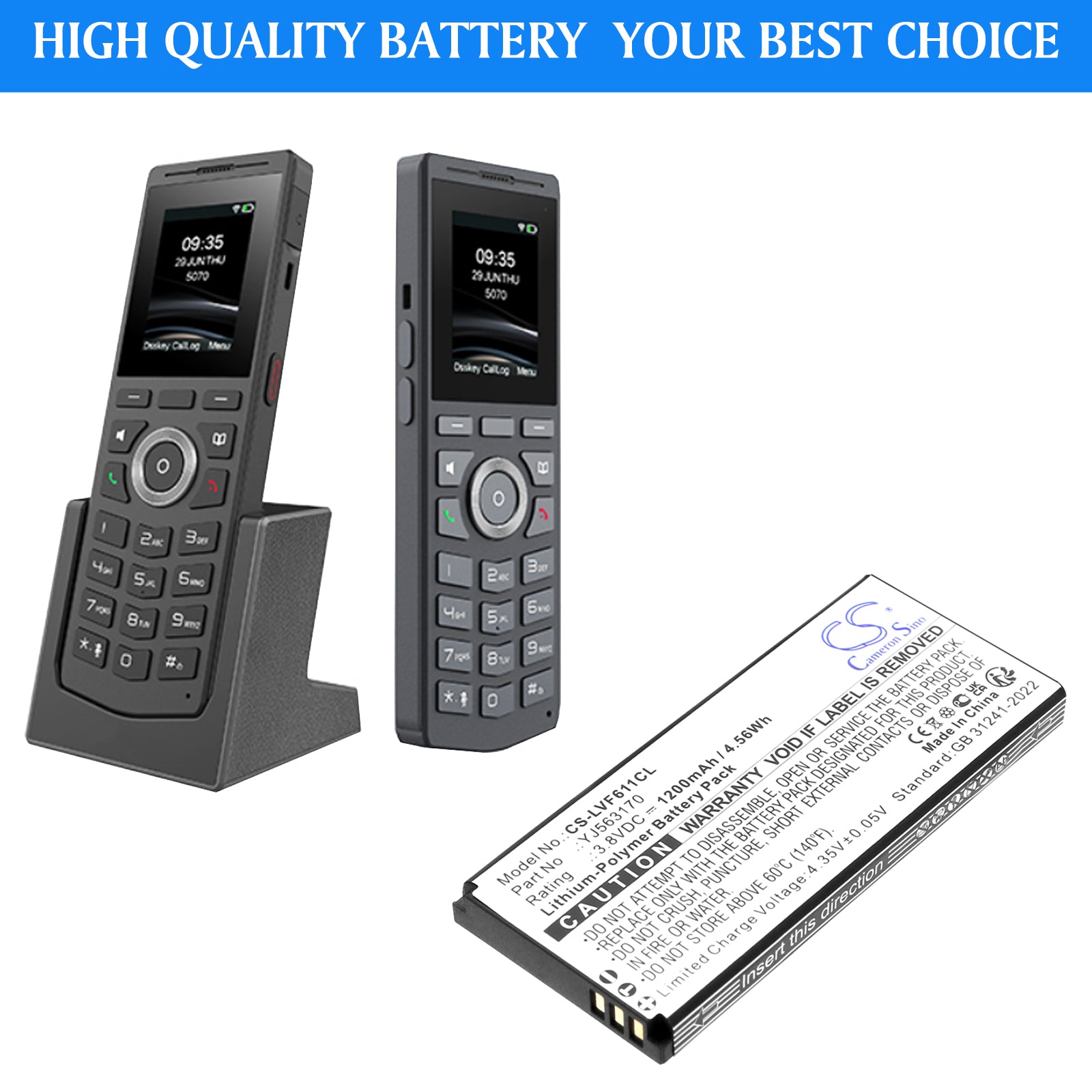 3.8V, Li-Polymer, 1200mAh, Battery fits Linkvil Fanvil W610W, Fanvil W611W, 4.56Wh Cordless Phone Cameron Sino Technology Limited