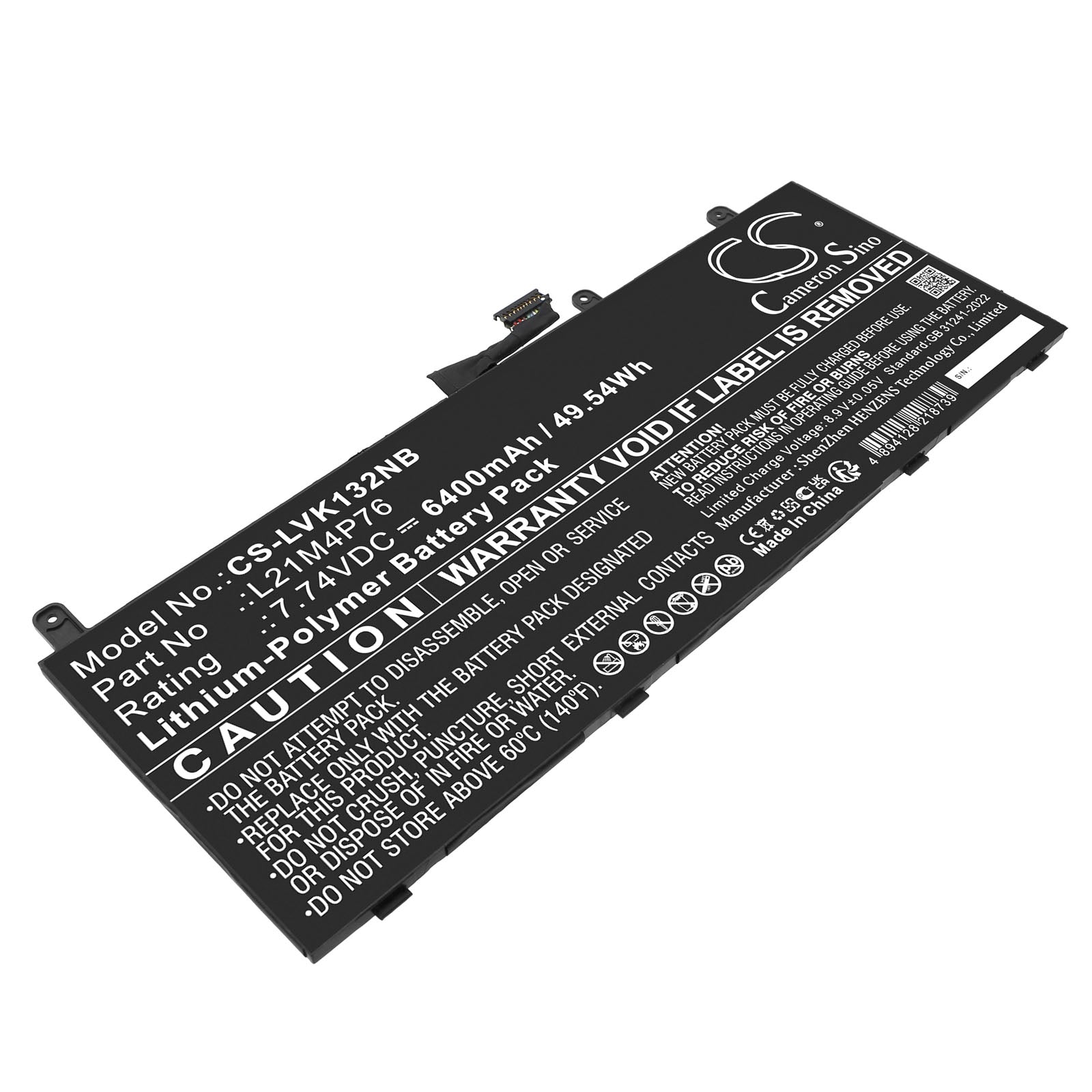 7.74V, Li-Polymer, 6400mAh, Battery fits Lenovo ThinkPad X13S GEN 1-21BX000EHV, ThinkPad X13S GEN 1-21BX000GSC, 49.54Wh Notebook, Laptop Cameron Sino Technology Limited