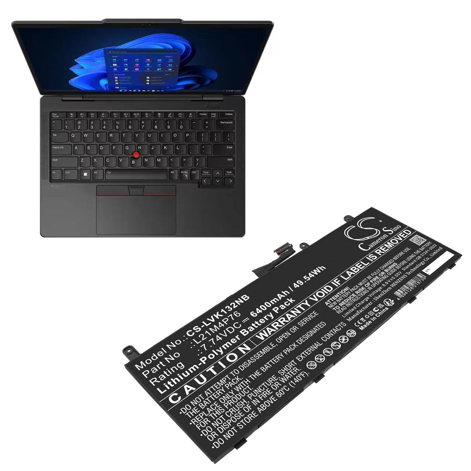 7.74V, Li-Polymer, 6400mAh, Battery fits Lenovo ThinkPad X13S GEN 1-21BX000EHV, ThinkPad X13S GEN 1-21BX000GSC, 49.54Wh Notebook, Laptop Cameron Sino Technology Limited