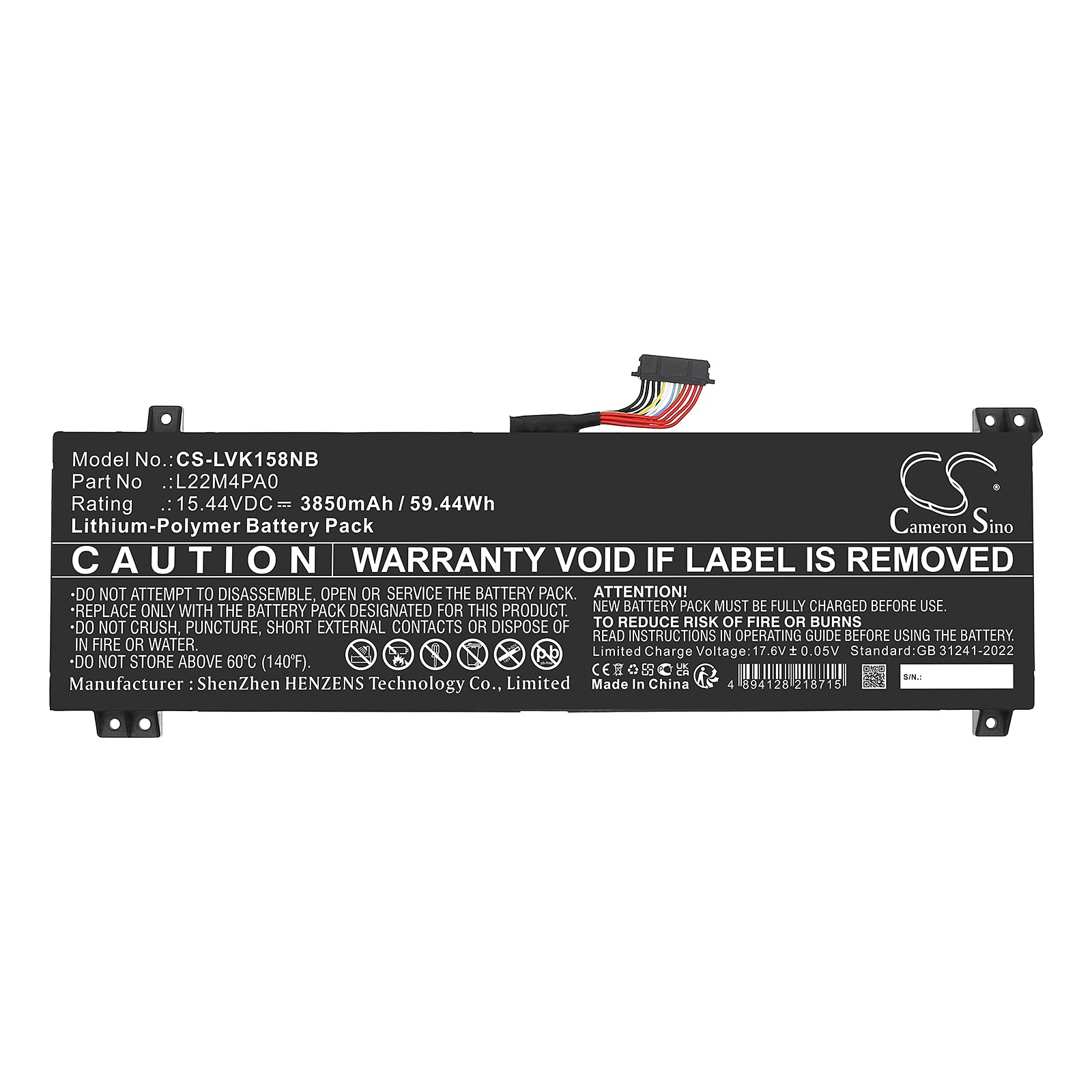 15.44V, Li-Polymer, 3850mAh, Battery fits Lenovo LOQ 15APH8 82XT0002US, LOQ 15APH8 82XT0005US, 59.44Wh Notebook, Laptop Cameron Sino Technology Limited