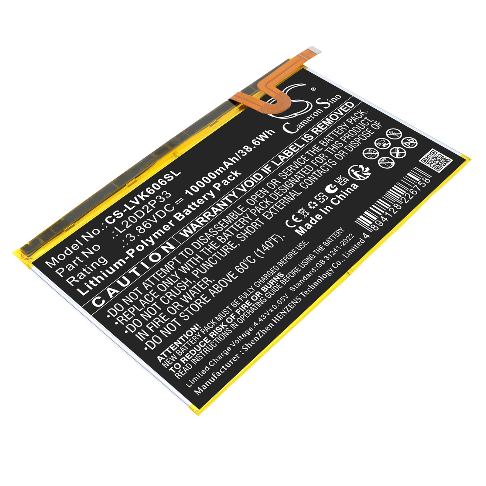 3.86V, Li-Polymer, 10000mAh, Battery fits Lenovo Yoga Pad Pro, YT-K606FW, 38.6Wh Tablet Cameron Sino Technology Limited
