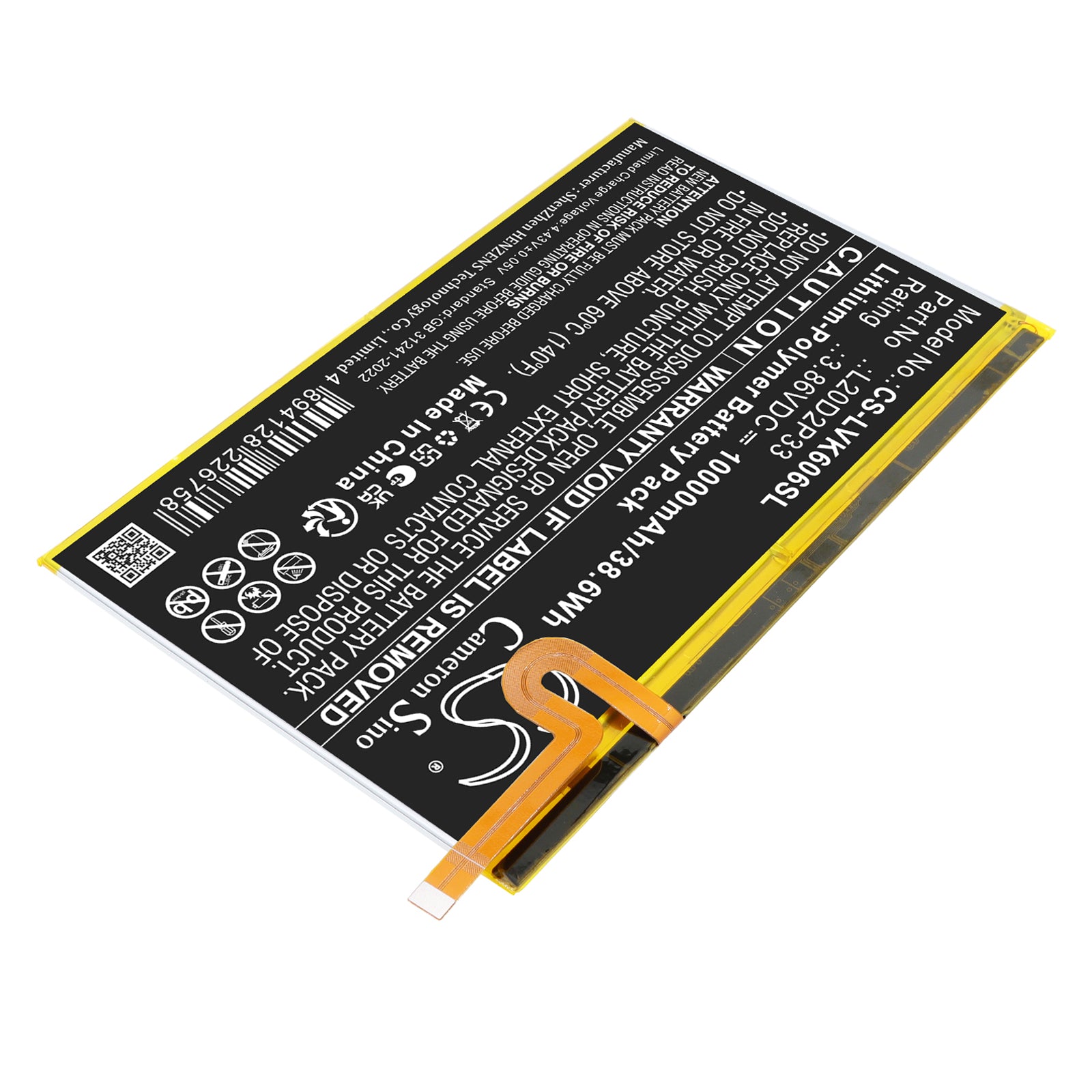 3.86V, Li-Polymer, 10000mAh, Battery fits Lenovo Yoga Pad Pro, YT-K606FW, 38.6Wh Tablet Cameron Sino Technology Limited