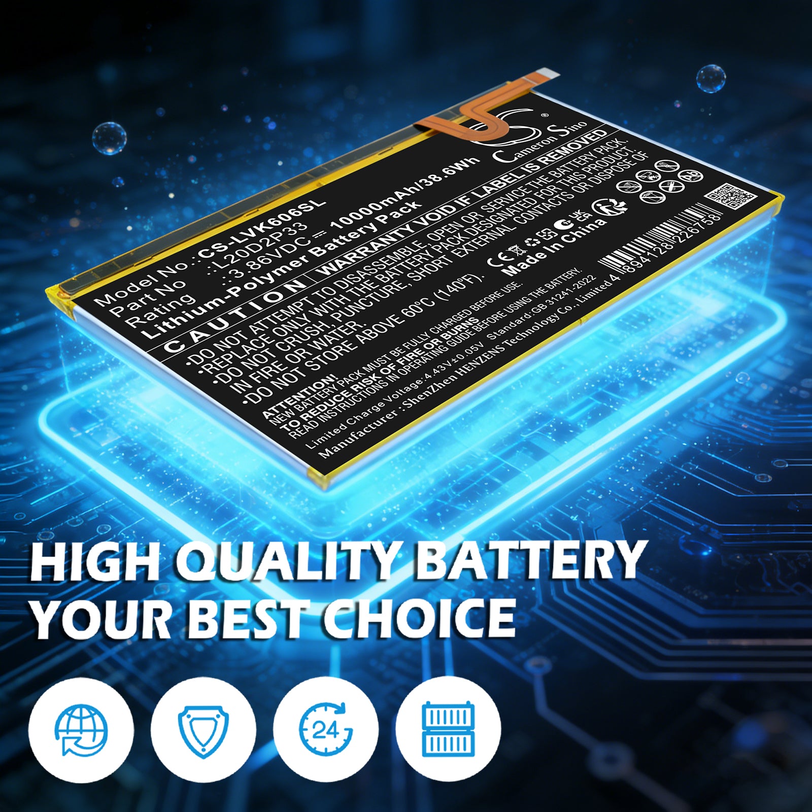 3.86V, Li-Polymer, 10000mAh, Battery fits Lenovo Yoga Pad Pro, YT-K606FW, 38.6Wh Tablet Cameron Sino Technology Limited
