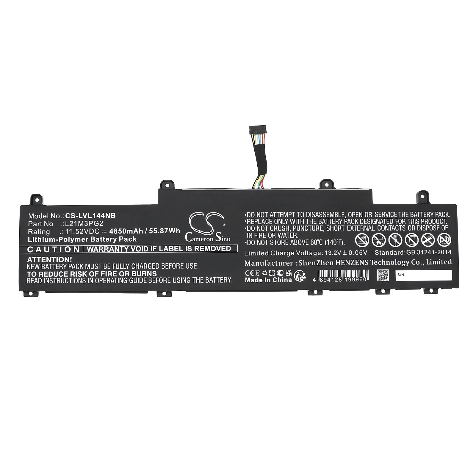 Li-Polymer, Notebook, Laptop Battery fits Lenovo Thinkpad C14 Gen 1 Chromebook , Thinkpad C14 Gen 1 Chromebook , 11.52V, 4850mAh Notebook, Laptop Cameron Sino Technology Limited