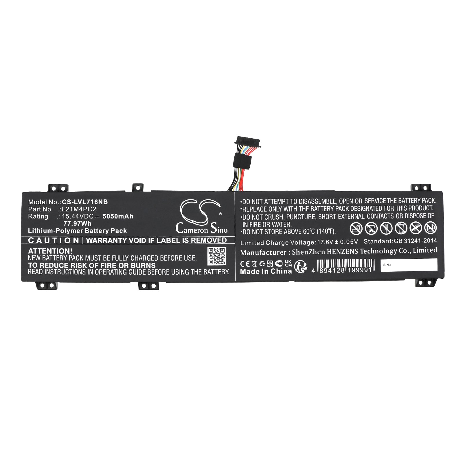 Li-Polymer, Notebook, Laptop Battery fits Lenovo Legion 7 16arha7 82uh0000us, Legion 7 16arha7 82uh0004uk, 15.44V, 5050mAh Notebook, Laptop Cameron Sino Technology Limited