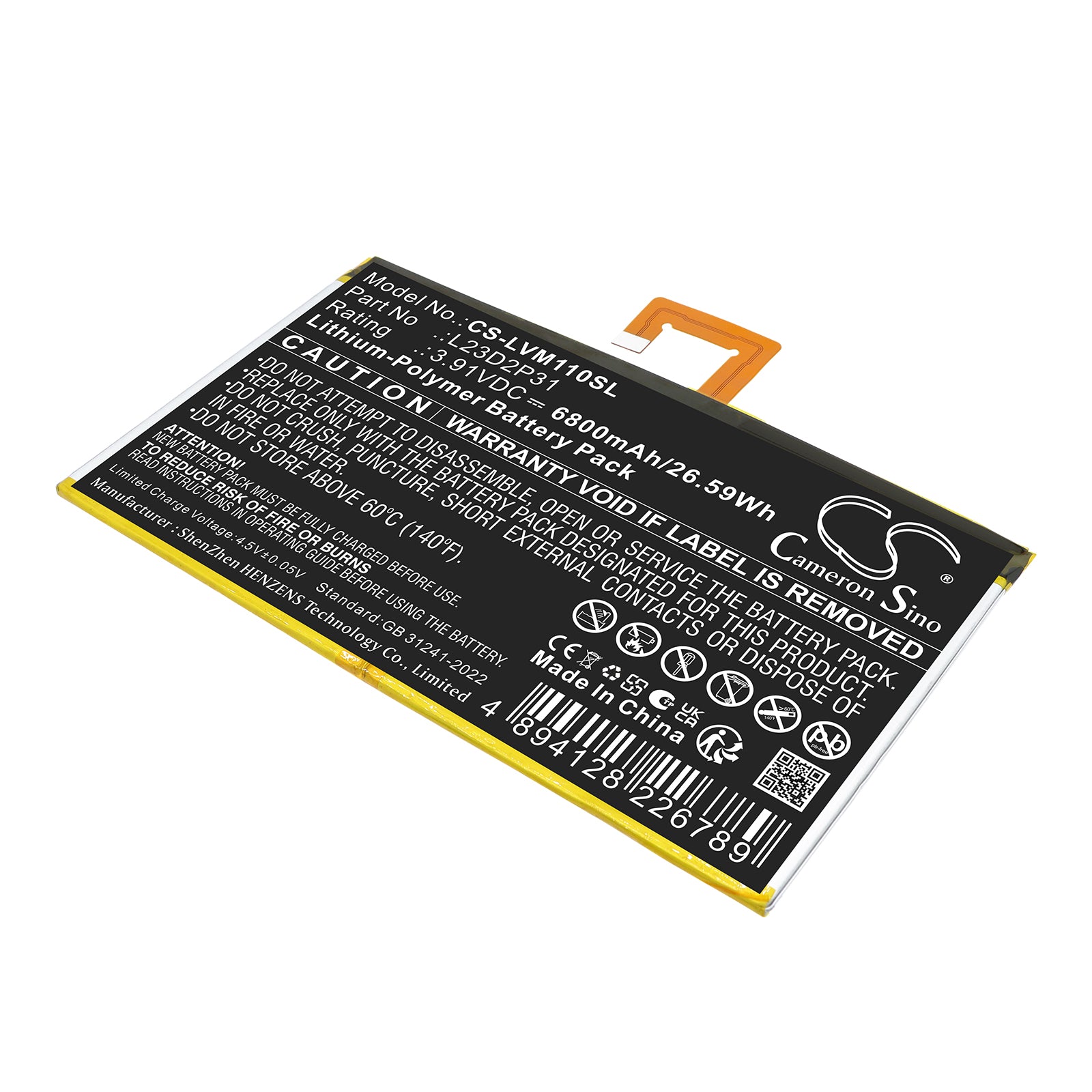 3.91V, Li-Polymer, 6800mAh, Battery fits Lenovo Pad 2024 TB331FC, Pad 2024 TB331FU, 26.59Wh Tablet Cameron Sino Technology Limited
