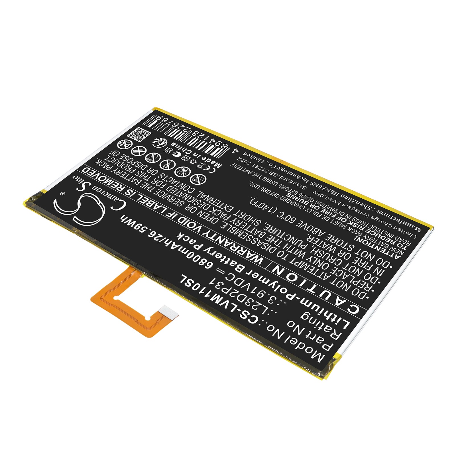 3.91V, Li-Polymer, 6800mAh, Battery fits Lenovo Pad 2024 TB331FC, Pad 2024 TB331FU, 26.59Wh Tablet Cameron Sino Technology Limited
