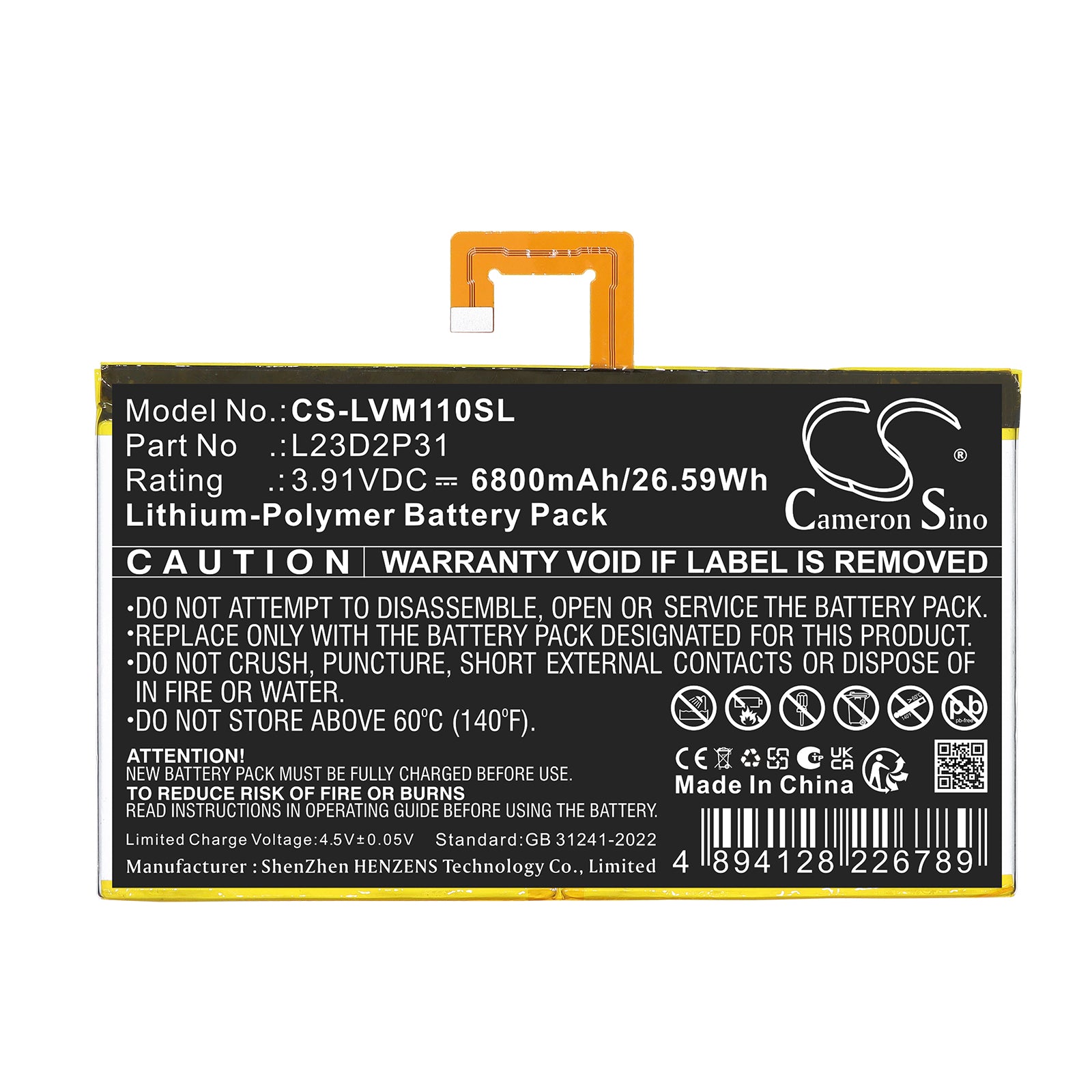3.91V, Li-Polymer, 6800mAh, Battery fits Lenovo Pad 2024 TB331FC, Pad 2024 TB331FU, 26.59Wh Tablet Cameron Sino Technology Limited