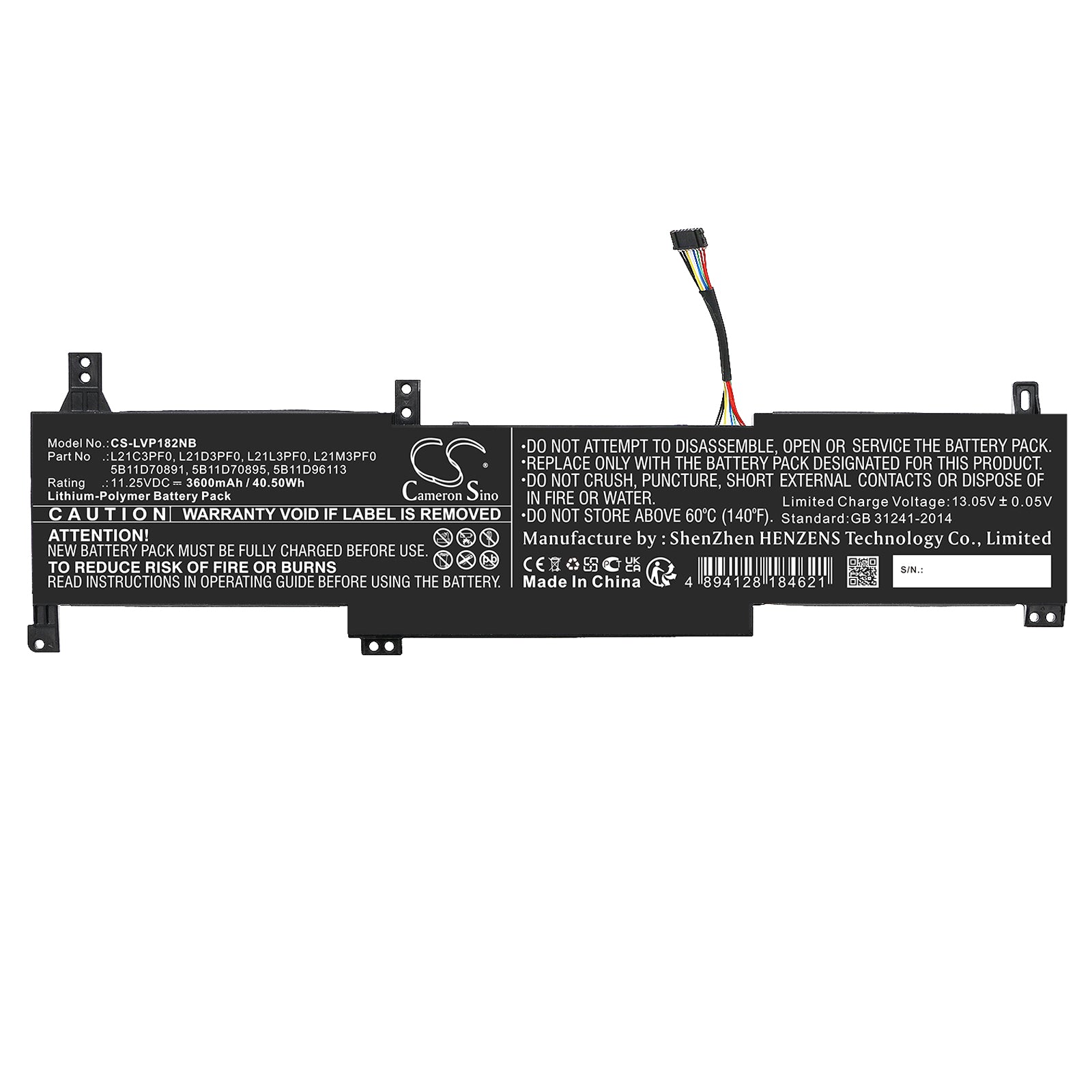 Li-Polymer, Notebook, Laptop Battery fits Lenovo Ideapad 1 14ada7-82r0001nmj, Ideapad 1 14ada7-82r00057lm, 11.25V, 3600mAh Notebook, Laptop Cameron Sino Technology Limited
