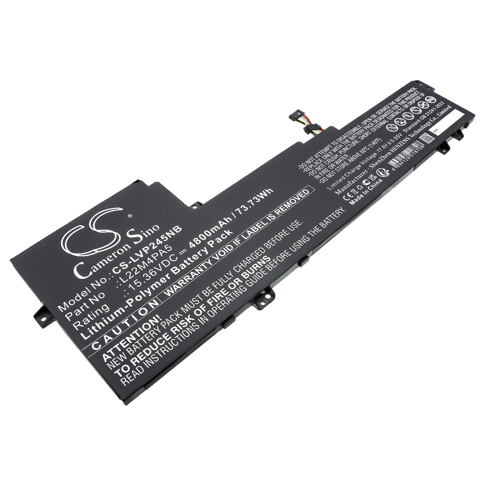 15.36V, Li-Polymer, 4800mAh, Battery fits Lenovo IdeaPad Slim 5 16ABR8, IdeaPad Slim 5 16ABR8 82XG0001RK, 73.73Wh Notebook, Laptop Cameron Sino Technology Limited