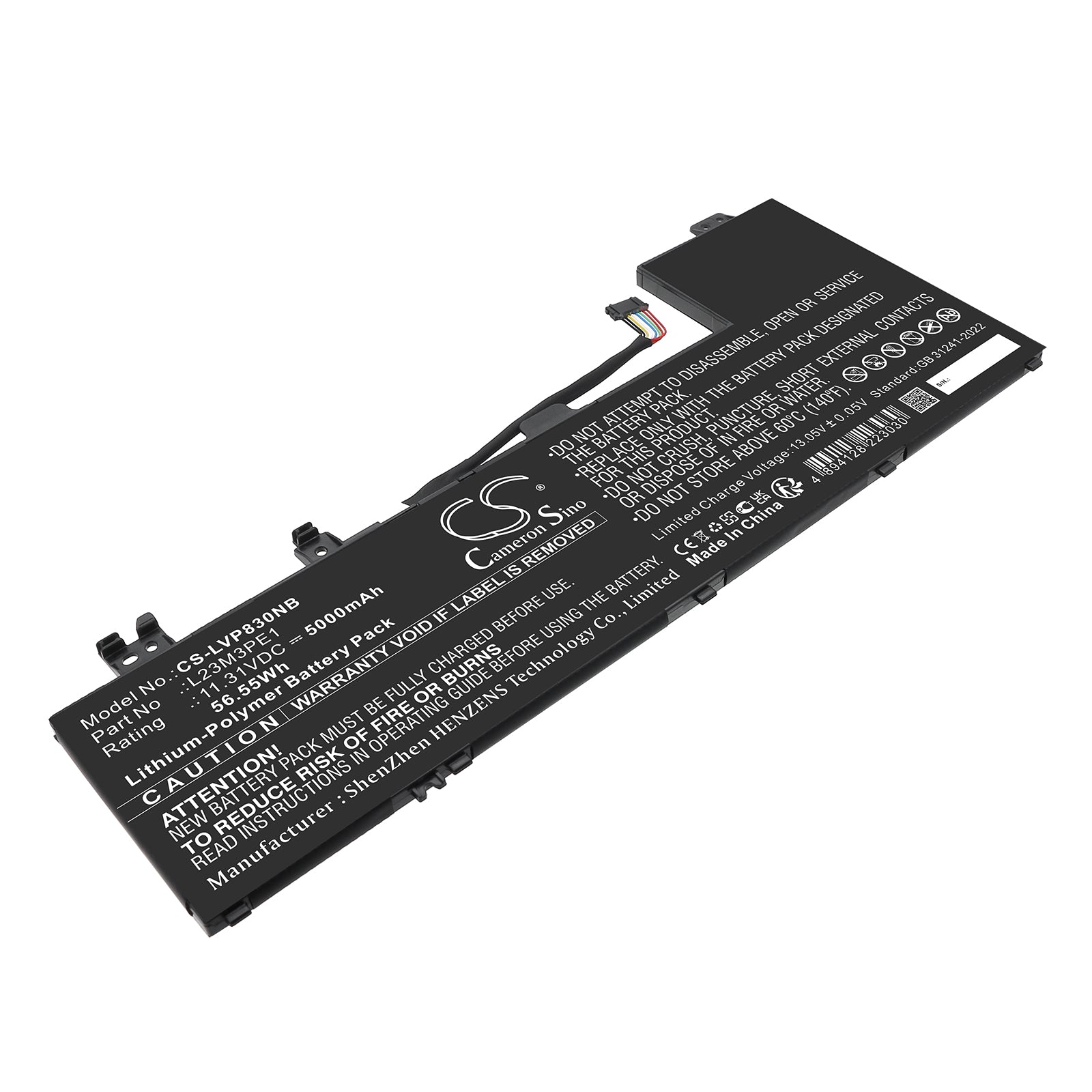 11.31V, Li-Polymer, 5000mAh, Battery fits Lenovo 83DR0000SB, 83DR0002US, 56.55Wh Notebook, Laptop Cameron Sino Technology Limited