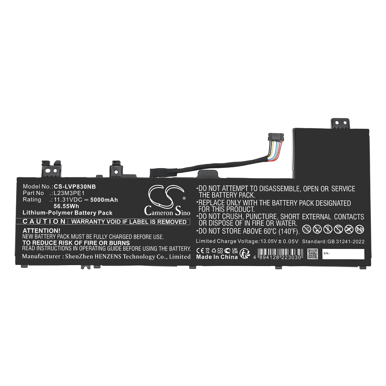 11.31V, Li-Polymer, 5000mAh, Battery fits Lenovo 83DR0000SB, 83DR0002US, 56.55Wh Notebook, Laptop Cameron Sino Technology Limited