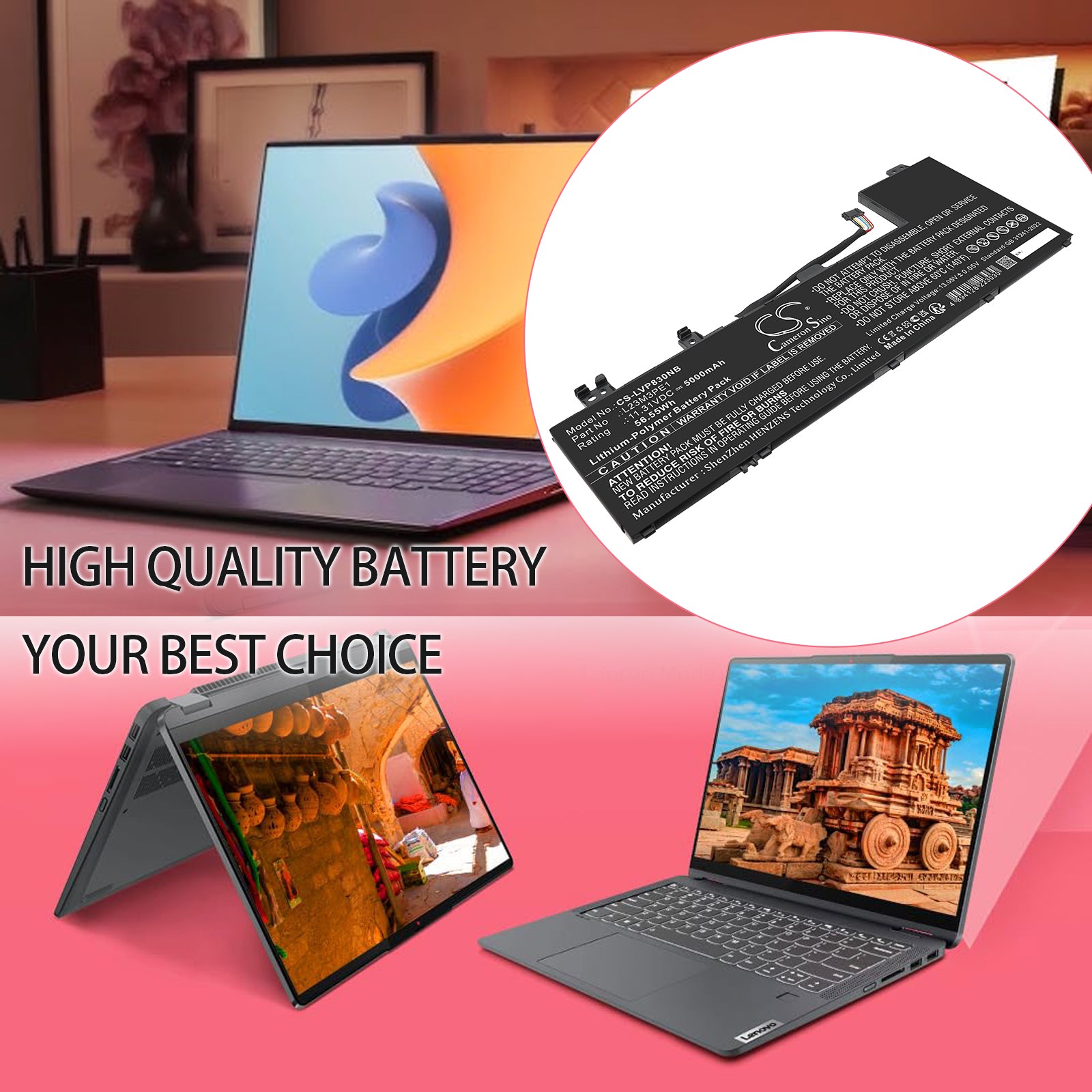 11.31V, Li-Polymer, 5000mAh, Battery fits Lenovo 83DR0000SB, 83DR0002US, 56.55Wh Notebook, Laptop Cameron Sino Technology Limited
