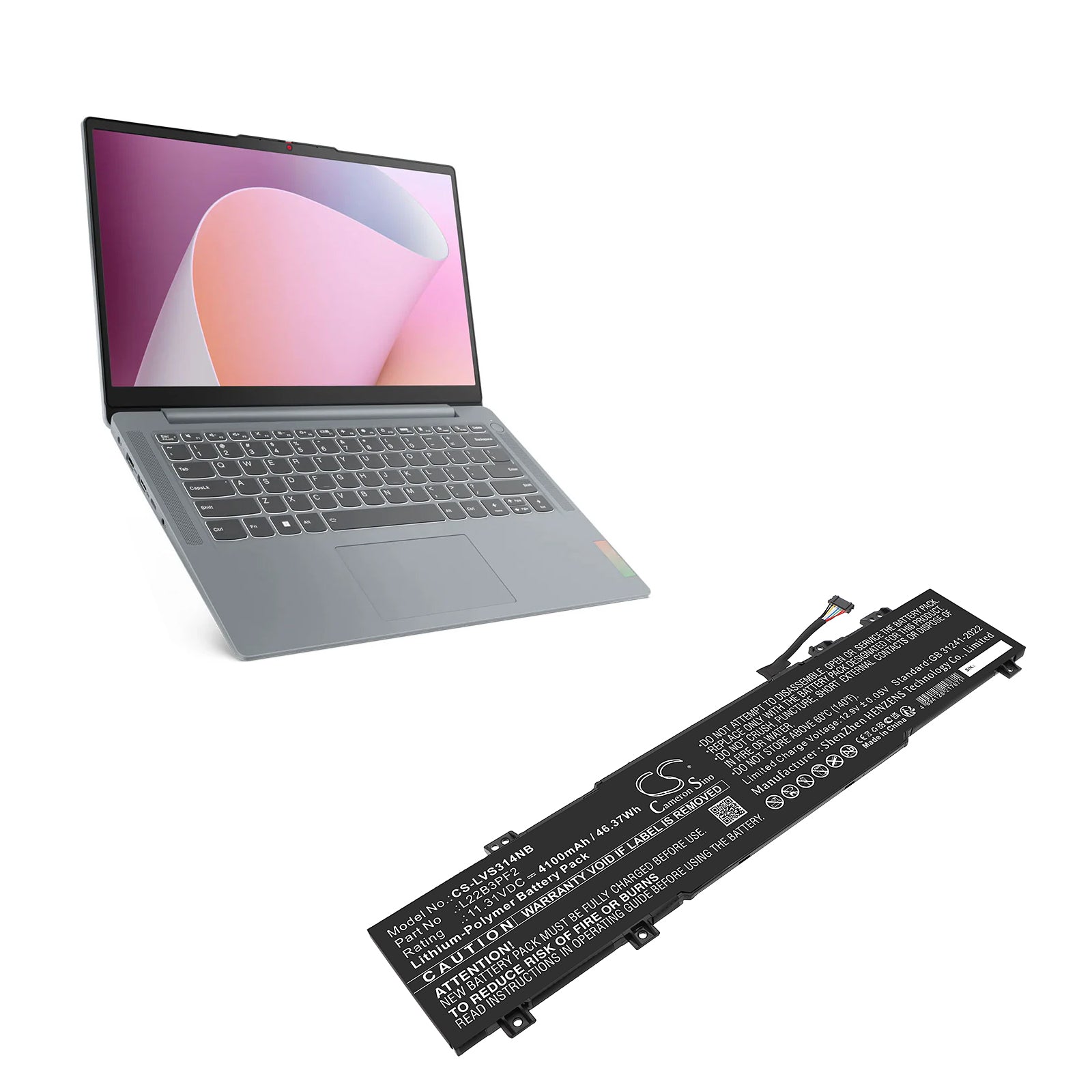 11.31V, Li-Polymer, 4100mAh, Battery fits Lenovo IdeaPad Slim 3 14ABR8 82XL000JHH, IdeaPad Slim 3 14ABR8 82XL0018MJ, 46.37Wh Notebook, Laptop Cameron Sino Technology Limited