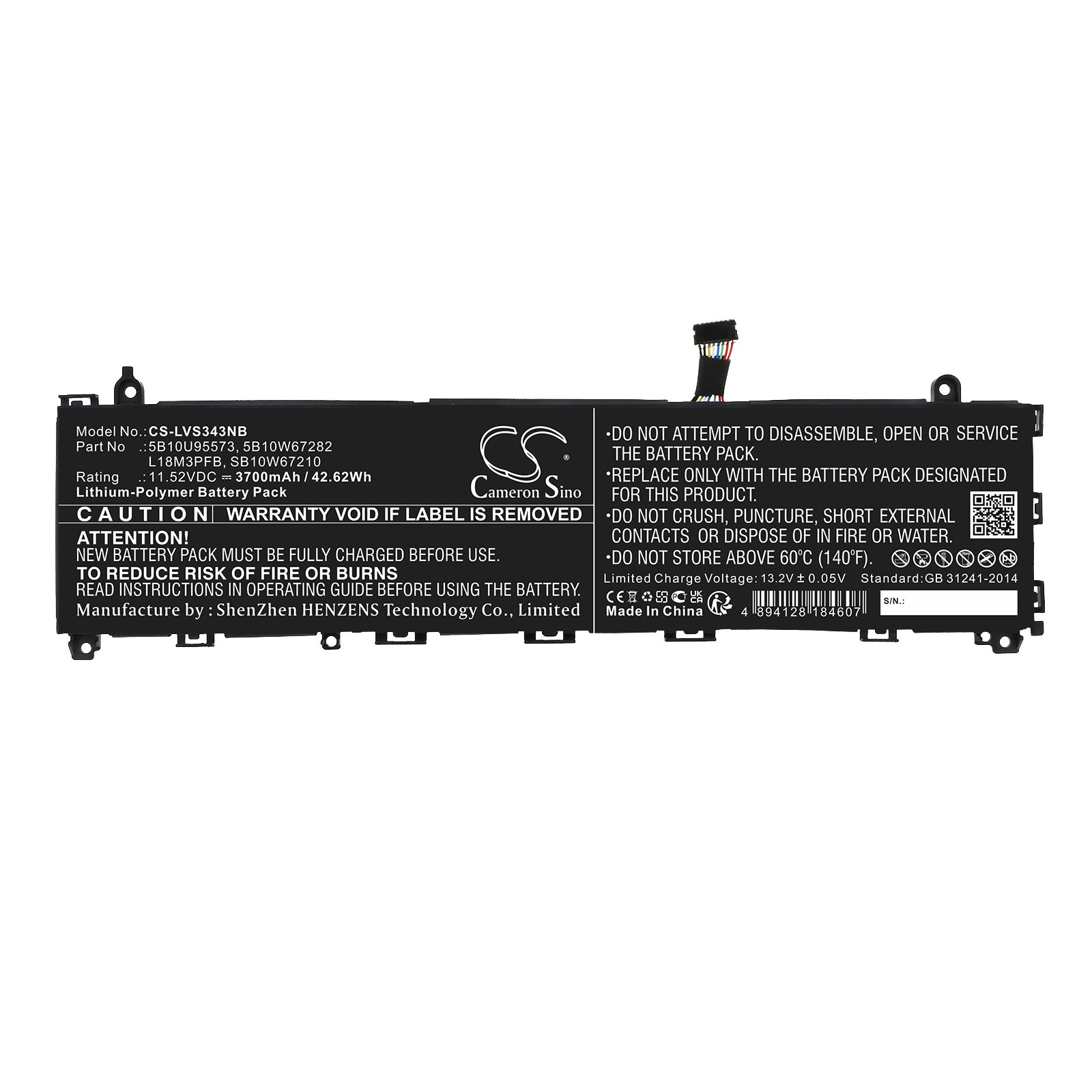 Li-Polymer, Notebook, Laptop Battery fits Lenovo Ideapad S340-13iml, Ideapad S340-13iml(81um000pjp), 11.52V, 3700mAh Notebook, Laptop Cameron Sino Technology Limited