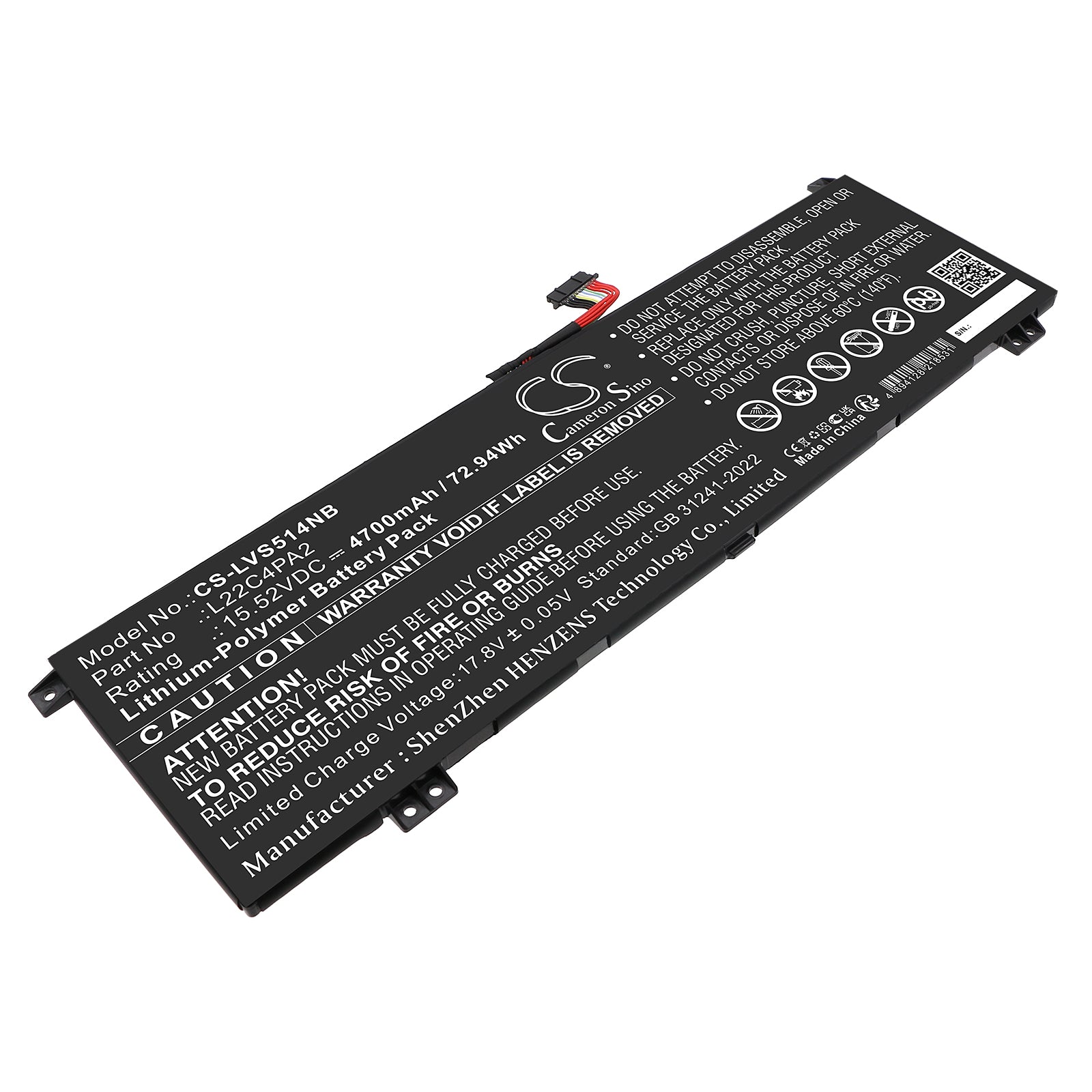 15.52V, Li-Polymer, 4700mAh, Battery fits Lenovo Legion Slim 5 14APH8, Legion Slim 5 14APH8 82Y5004VAU, 72.94Wh Notebook, Laptop Cameron Sino Technology Limited
