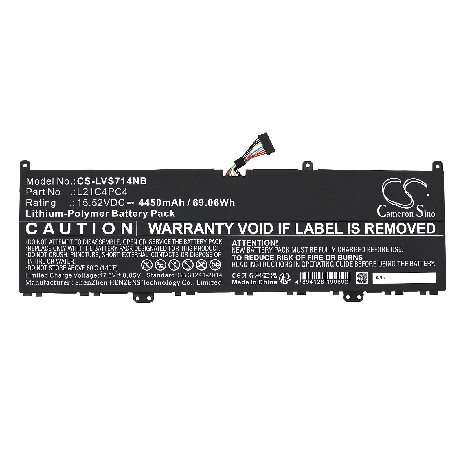 Li-Polymer, Notebook, Laptop Battery fits Lenovo Yoga Slim 7 Pro 14iap7 82sv00a, Yoga Slim 7 Pro 14iap7 82sv00a, 15.52V, 4450mAh Notebook, Laptop Cameron Sino Technology Limited