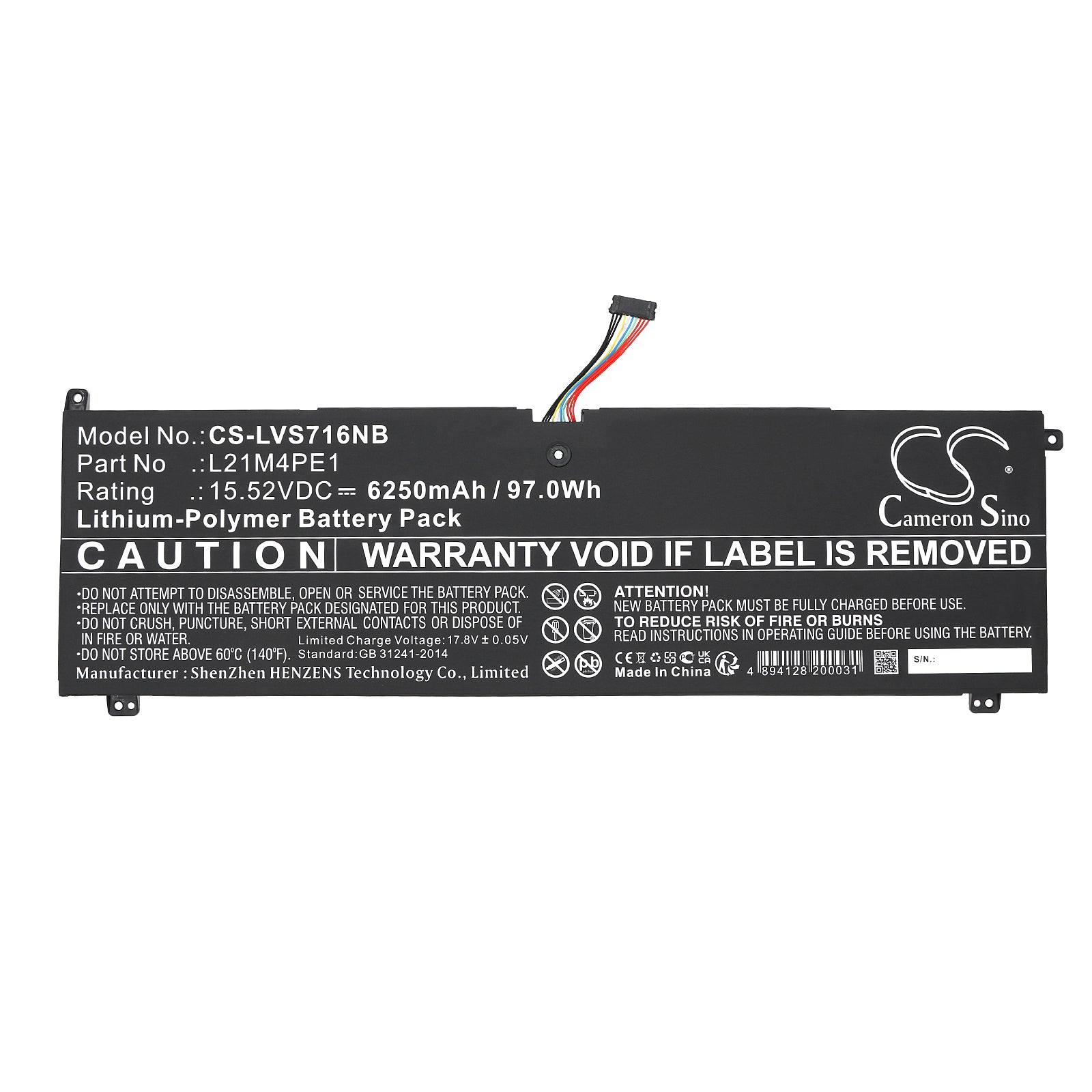 Li-Polymer, Notebook, Laptop Battery fits Lenovo Legion S7 16arha7, Legion S7 16arha7 82ug0000us, 15.52V, 6250mAh Notebook, Laptop Cameron Sino Technology Limited