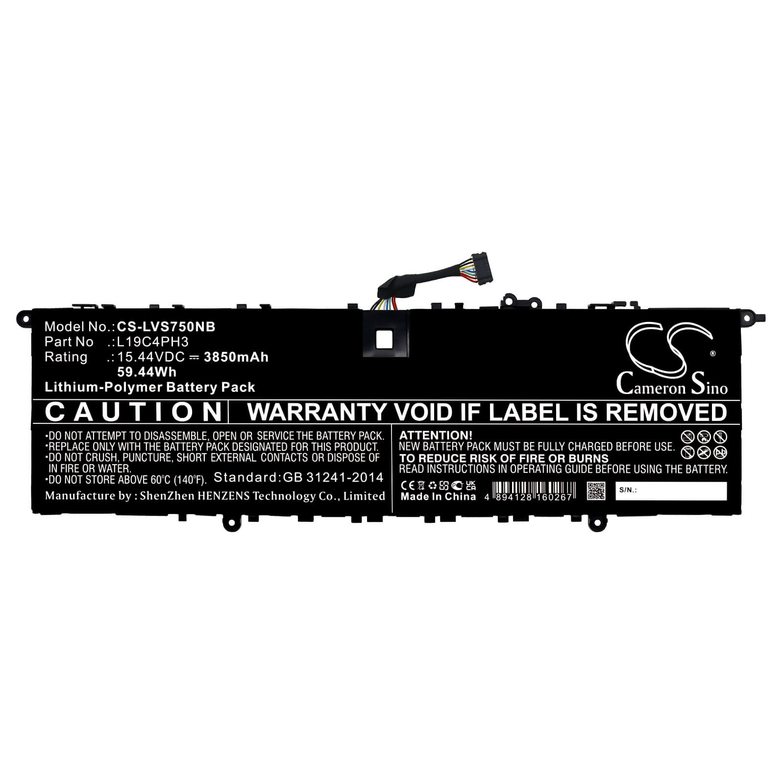 Li-ion Battery fits Lenovo, L19c4ph3 15.44V, 3850mAh Notebook & Laptop Cameron Sino Technology Limited