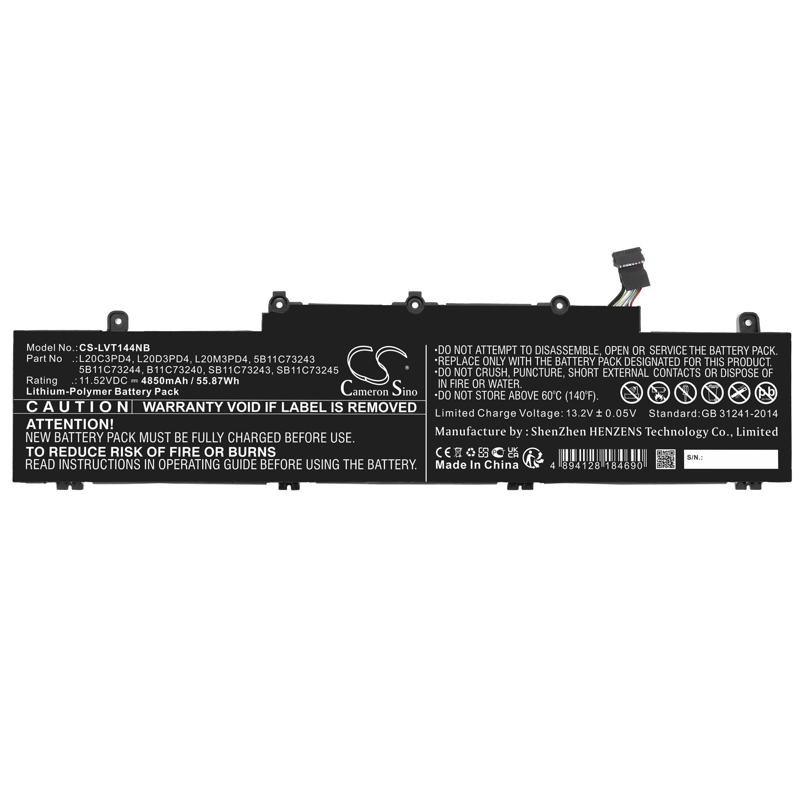 Li-Polymer, Notebook, Laptop Battery fits Lenovo Thinkpad E14 Gen 3 20y7003see, Thinkpad E14 Gen 3 20y7003whv, 11.52V, 4850mAh Notebook, Laptop Cameron Sino Technology Limited