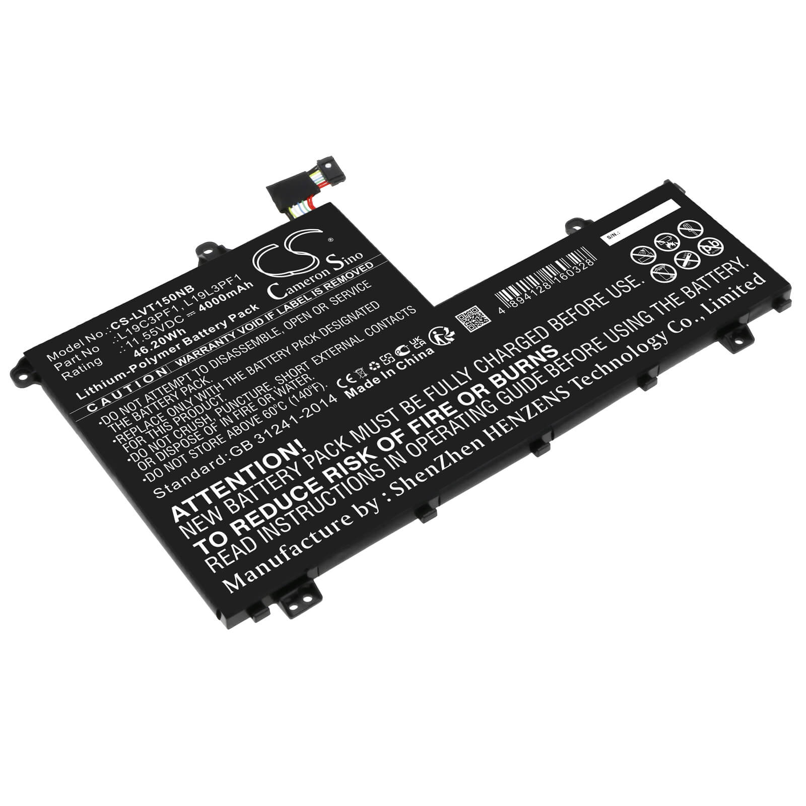Li-ion Notebook Battery fits Lenovo, L19c3pf1, L19l3pf1, Sb10v25242 11.55V, 4900mAh Notebook & Laptop Cameron Sino Technology Limited