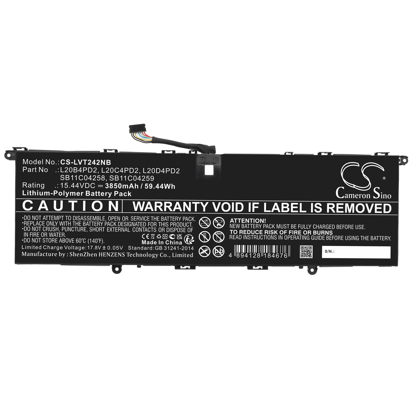Li-Polymer, Notebook, Laptop Battery fits Lenovo Thinkbook 14p G2 Ach 20yn0003k, Thinkbook 14p G2 Ach 20yn0005m, 15.44V, 3850mAh Notebook, Laptop Cameron Sino Technology Limited