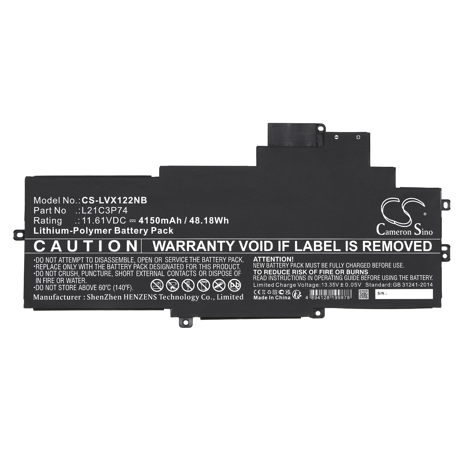 Li-Polymer, Notebook, Laptop Battery fits Lenovo Thinkpad X1 Nano Gen 2 21e8000, Thinkpad X1 Nano Gen 2 21e8000, 11.61V, 4150mAh Notebook, Laptop Cameron Sino Technology Limited