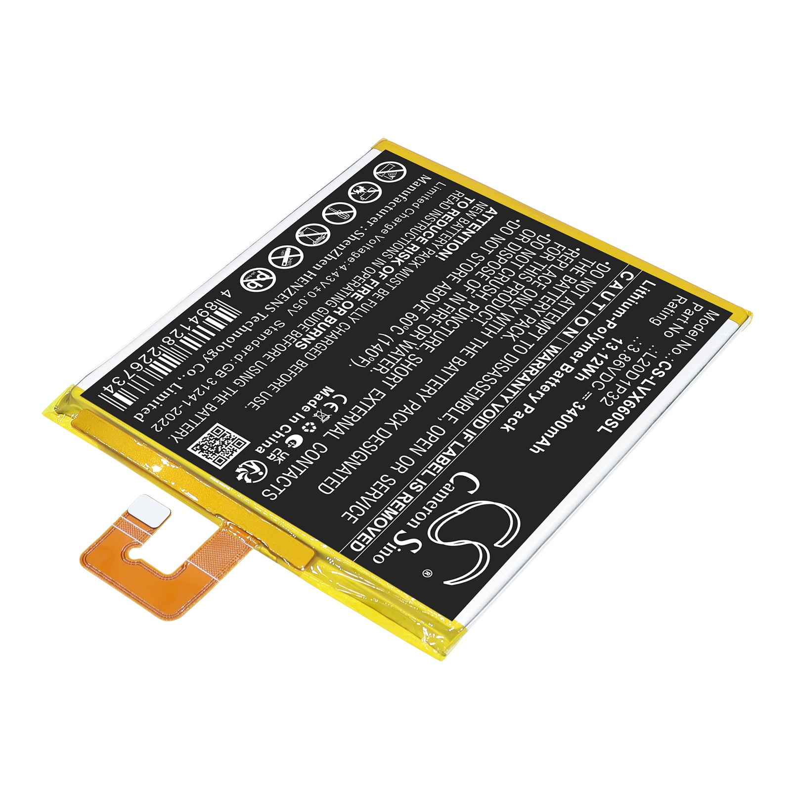 3.86V, Li-Polymer, 3400mAh, Battery fits Lenovo TB-X6C6F, TB-X6C6X, 13.12Wh Tablet Cameron Sino Technology Limited