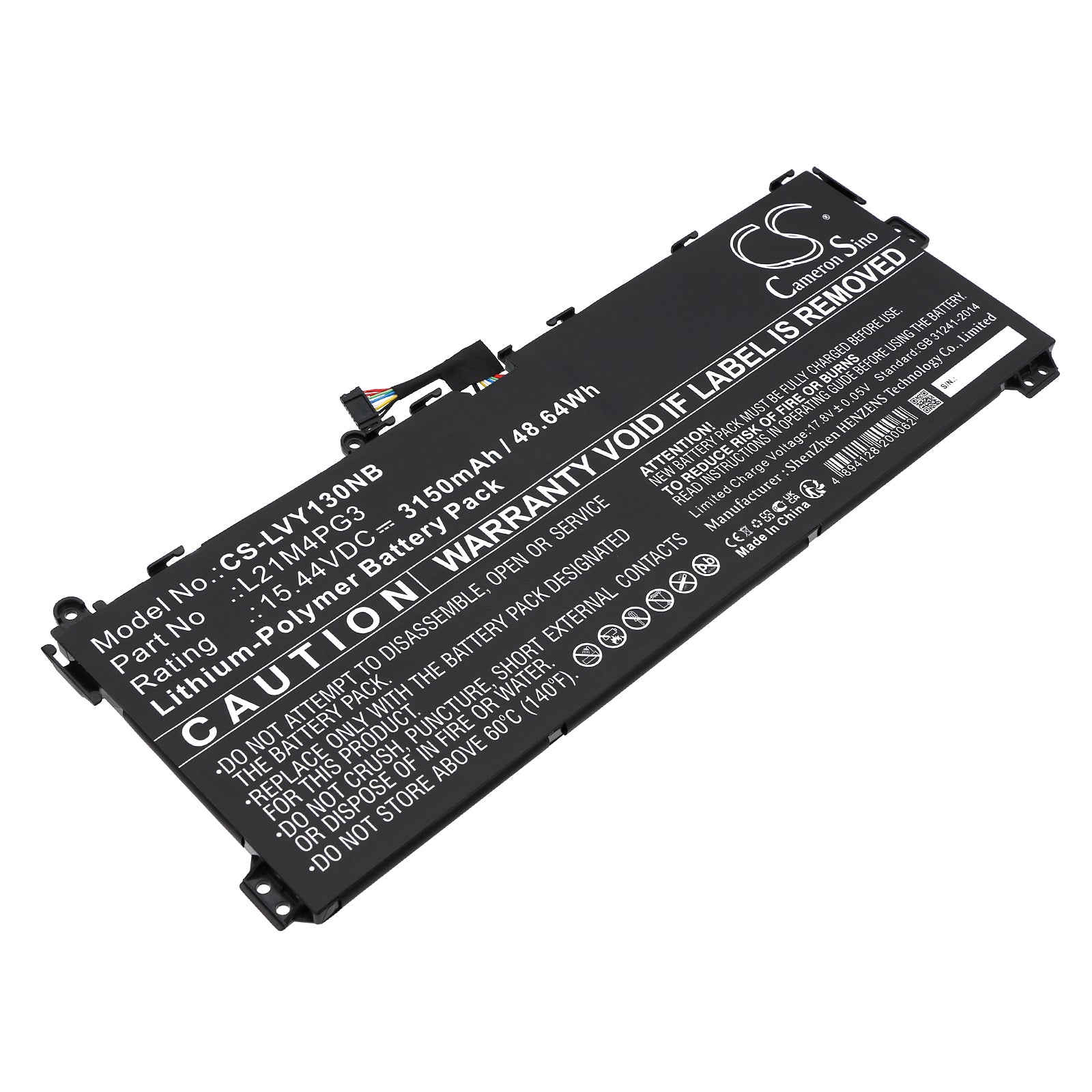 Li-Polymer, Notebook, Laptop Battery fits Lenovo Yoga 13w, 15.44V, 3150mAh Notebook, Laptop Cameron Sino Technology Limited
