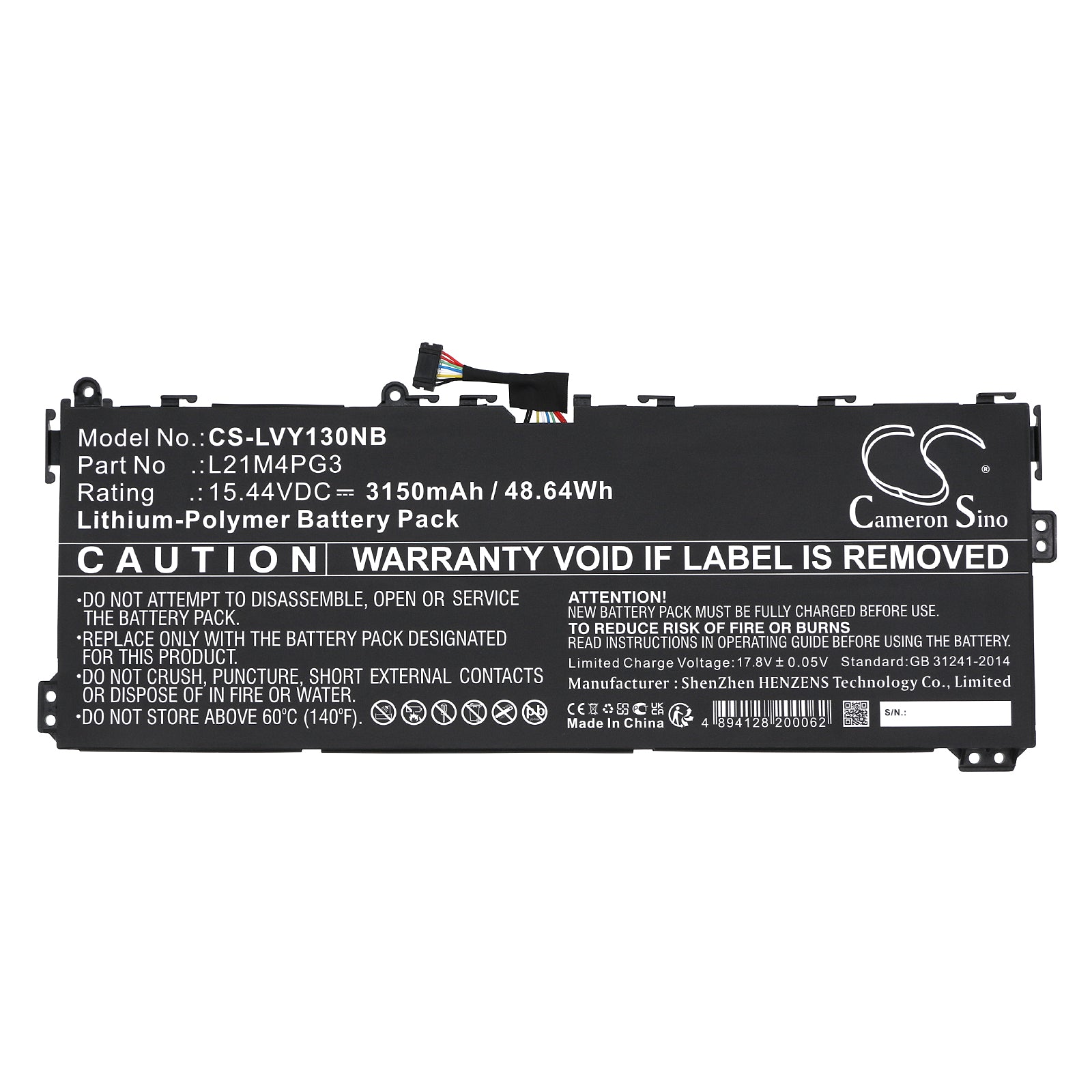 Li-Polymer, Notebook, Laptop Battery fits Lenovo Yoga 13w, 15.44V, 3150mAh Notebook, Laptop Cameron Sino Technology Limited