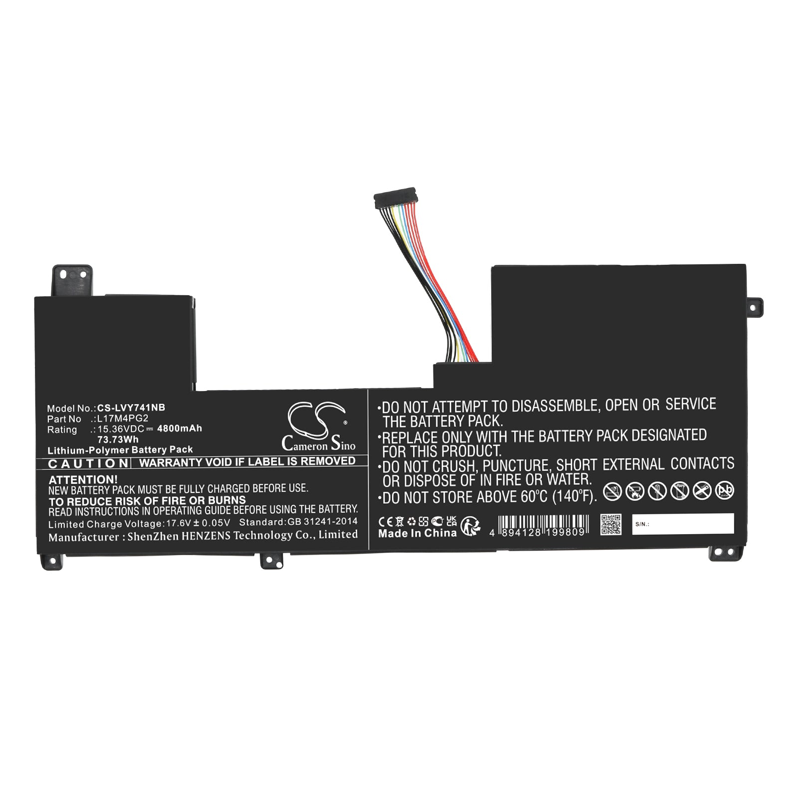 Li-Polymer, Notebook, Laptop Battery fits Lenovo Legion Y730-17ich 81hg004kfe, Legion Y730-17ich 81hg004mru, 15.36V, 4800mAh Notebook, Laptop Cameron Sino Technology Limited