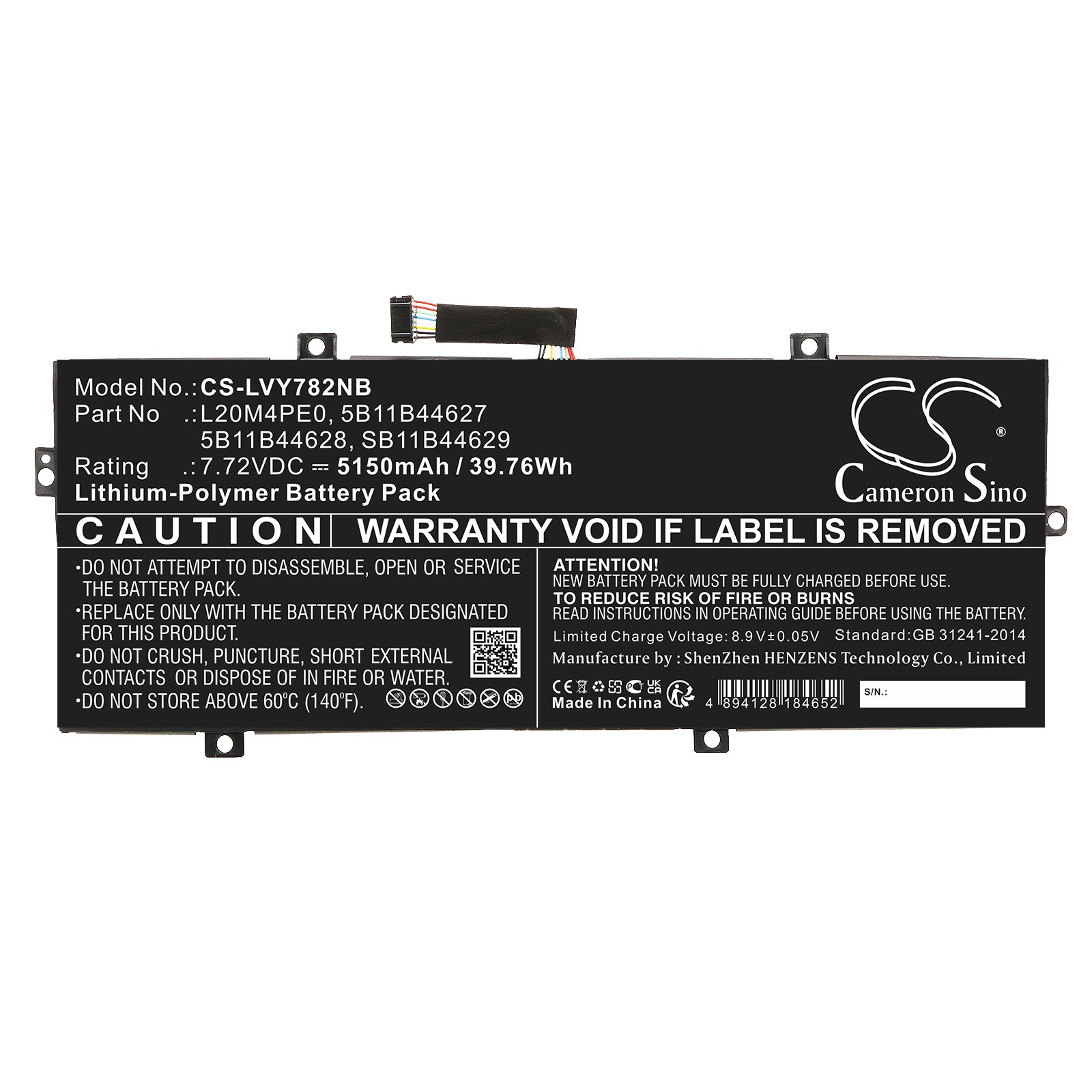 Li-Polymer, Notebook, Laptop Battery fits Lenovo Yoga Duet 7 13itl6 82ma0005id, Yoga Duet 7 13itl6 82ma000aid, 7.72V, 5150mAh Notebook, Laptop Cameron Sino Technology Limited