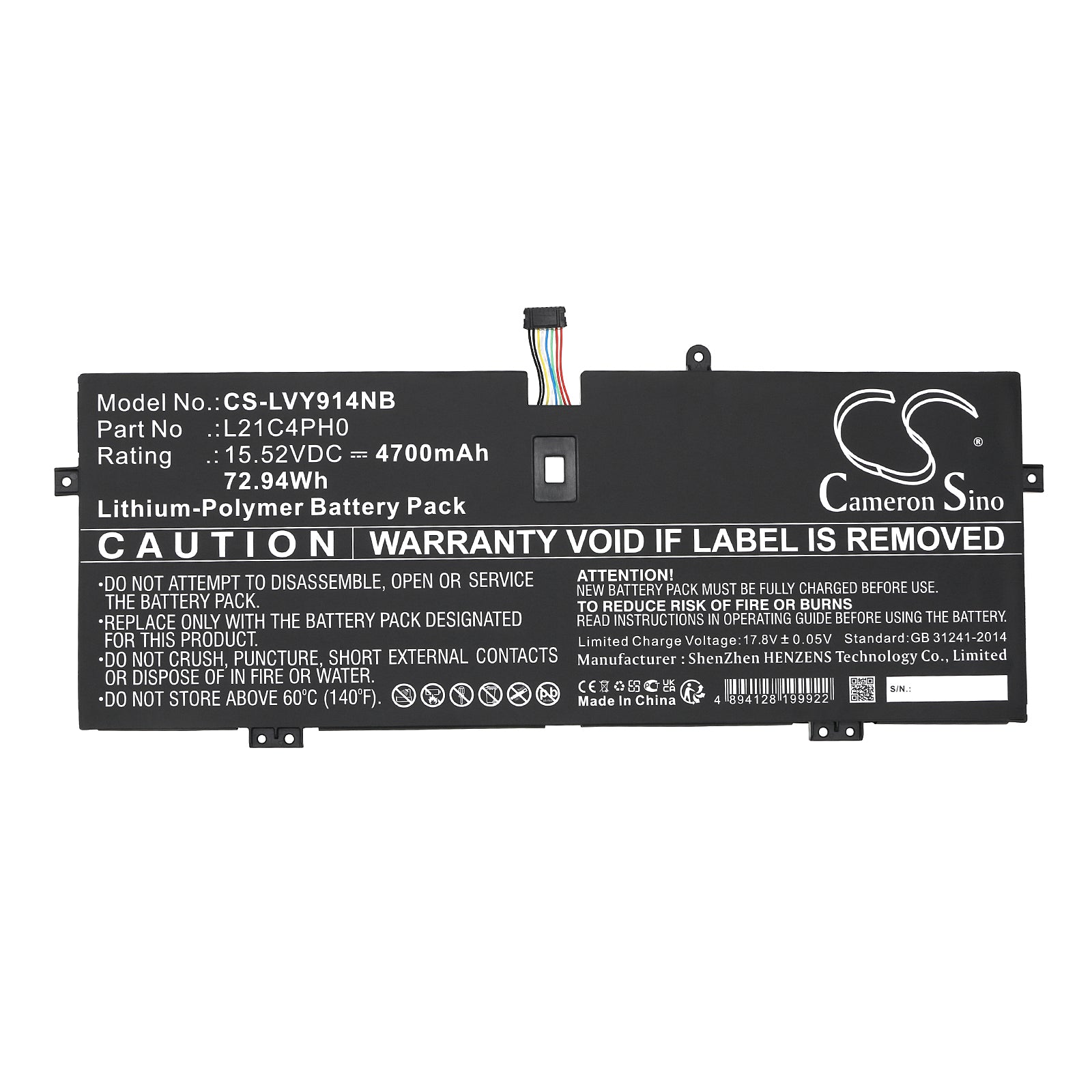Li-Polymer, Notebook, Laptop Battery fits Lenovo 82lu0005sb, 82lu000cmj, 15.52V, 4700mAh Notebook, Laptop Cameron Sino Technology Limited